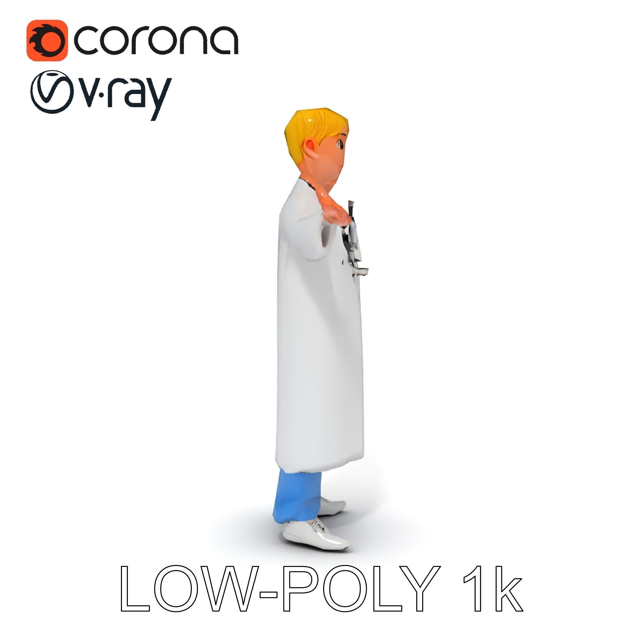 Stylized Young Doctor D Model in White Coat with Stethoscope Low-poly 3D model_34