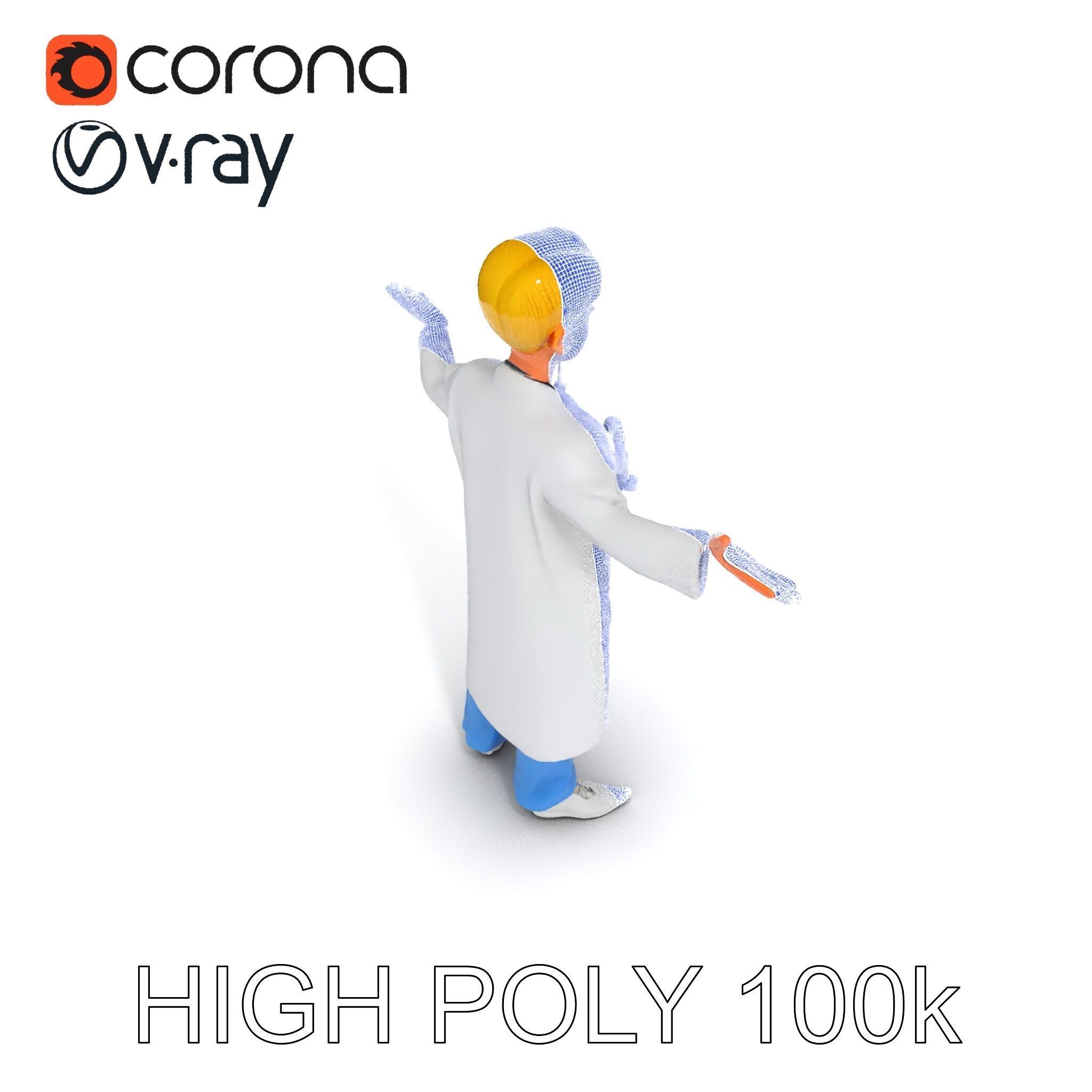 Stylized Young Doctor D Model in White Coat with Stethoscope Low-poly 3D model_13