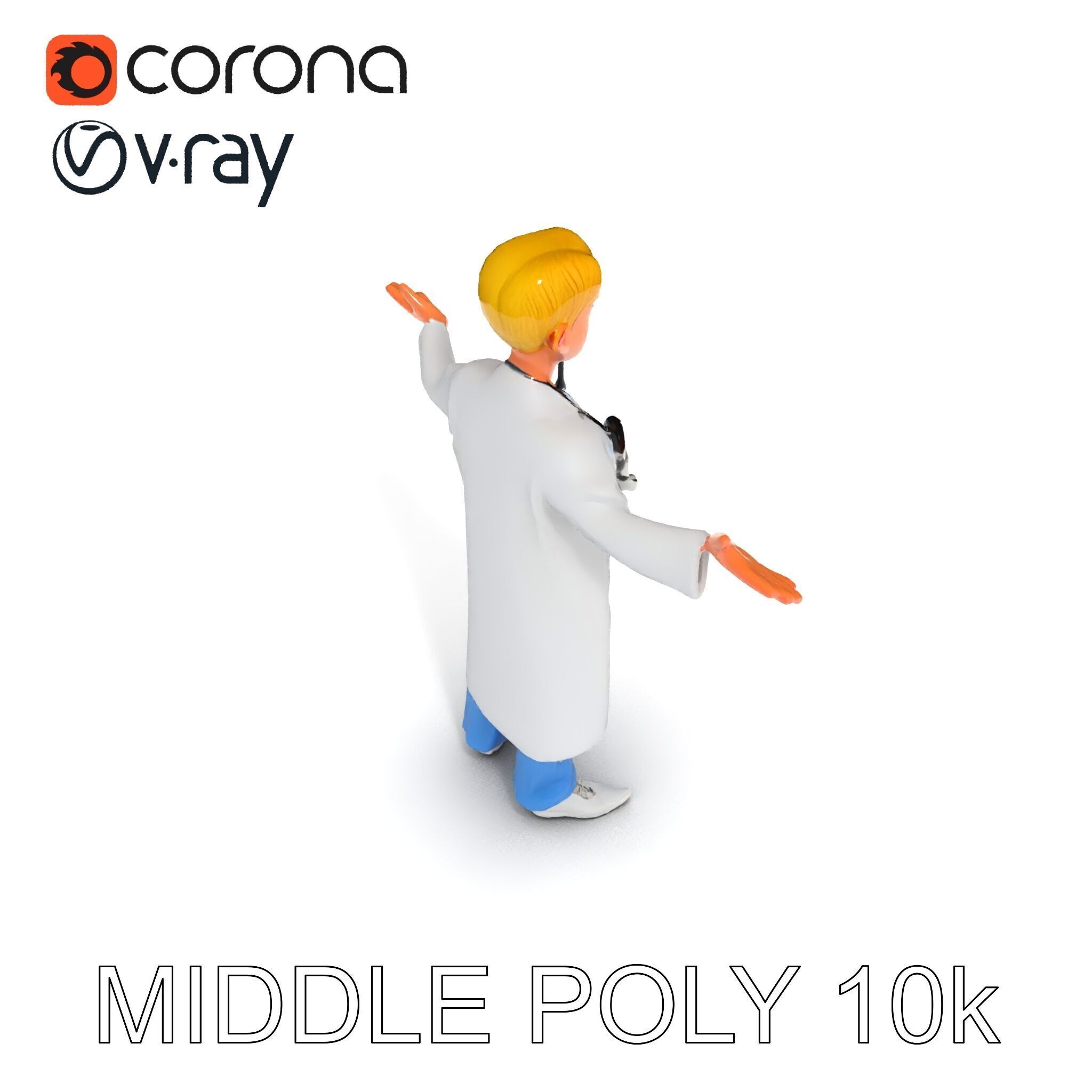 Stylized Young Doctor D Model in White Coat with Stethoscope Low-poly 3D model_30