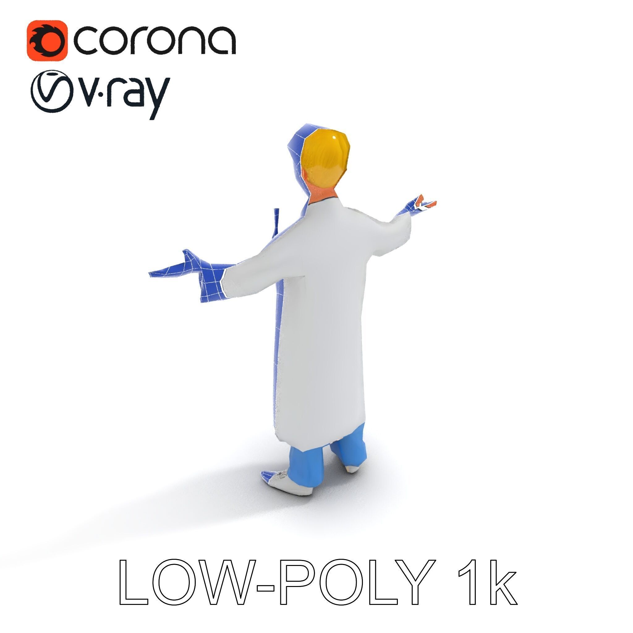 Stylized Young Doctor D Model in White Coat with Stethoscope Low-poly 3D model_15
