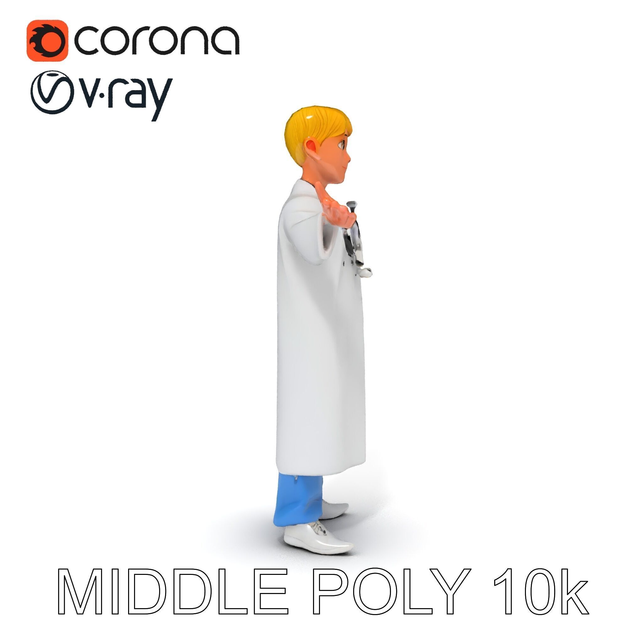 Stylized Young Doctor D Model in White Coat with Stethoscope Low-poly 3D model_25