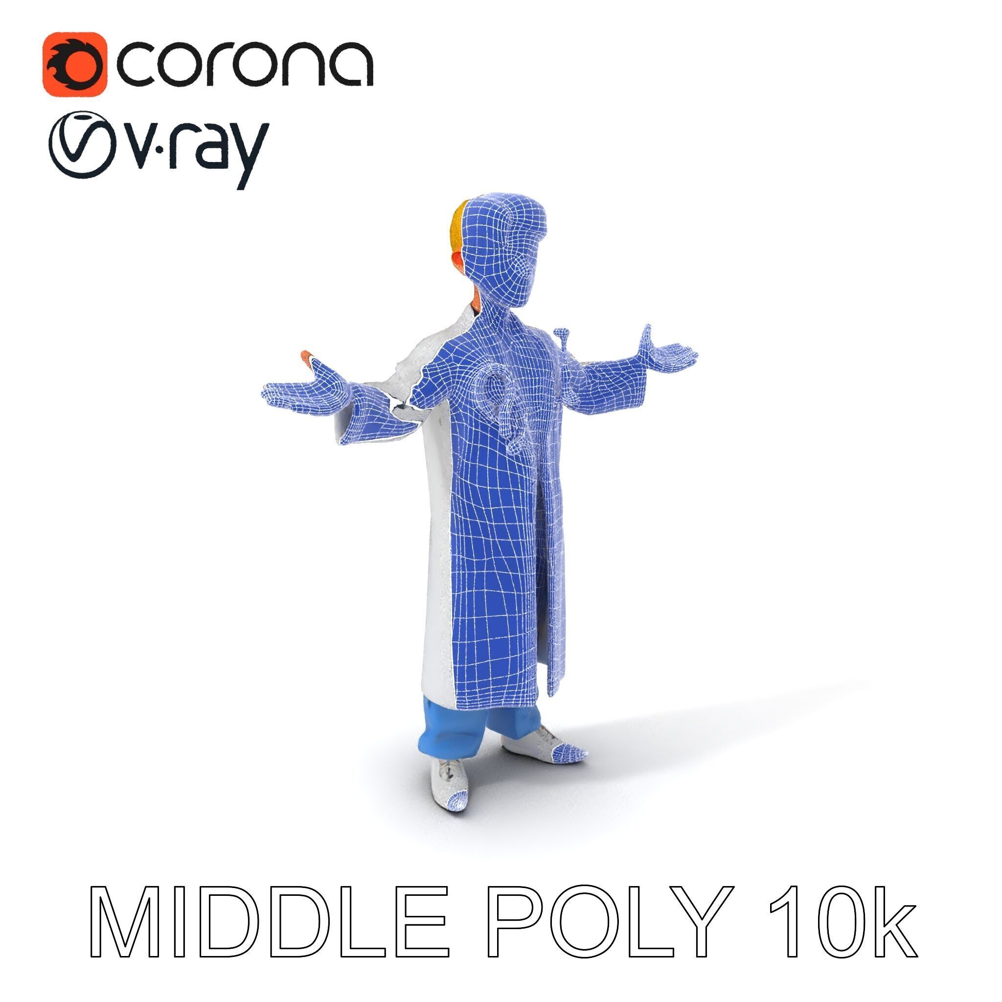 Stylized Young Doctor D Model in White Coat with Stethoscope Low-poly 3D model_37