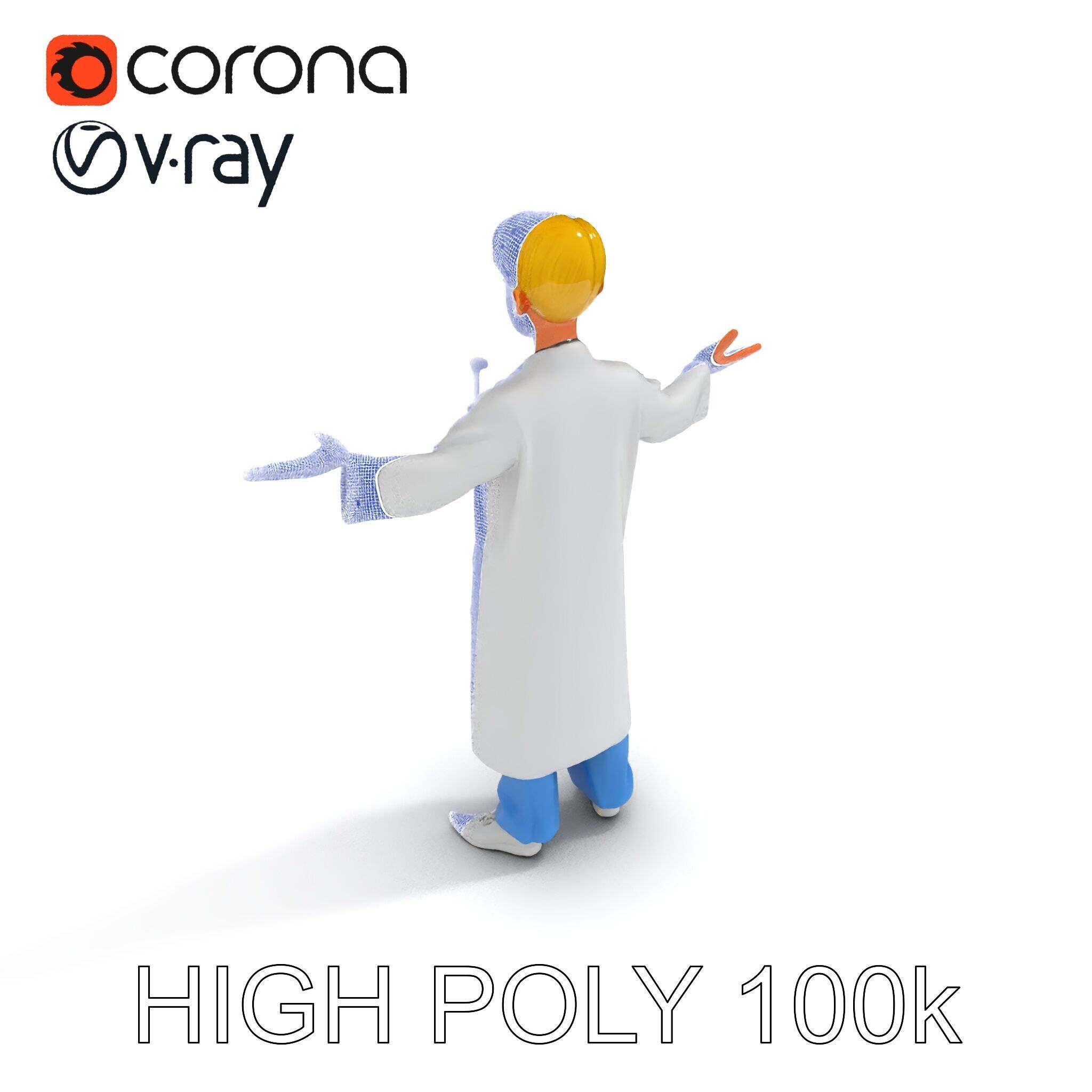 Stylized Young Doctor D Model in White Coat with Stethoscope Low-poly 3D model_21