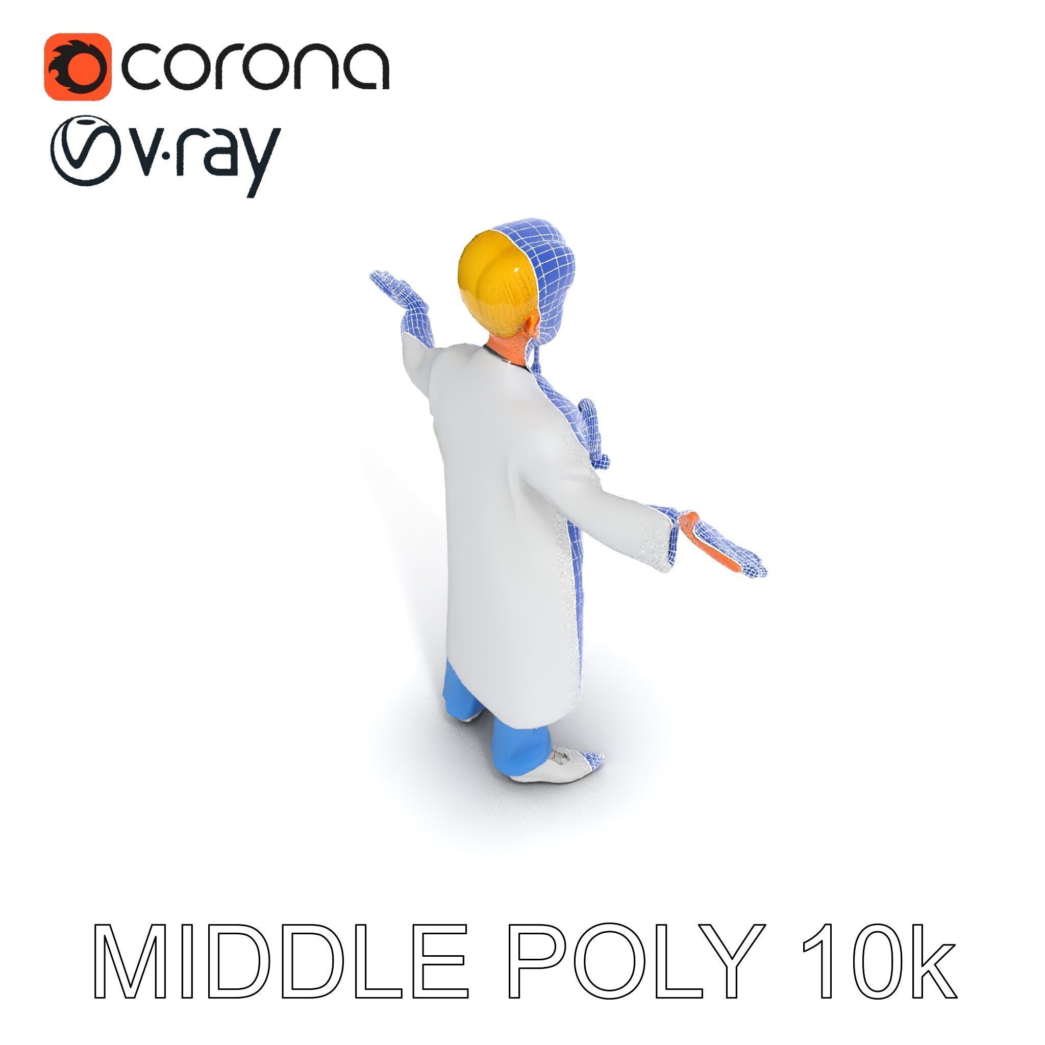 Stylized Young Doctor D Model in White Coat with Stethoscope Low-poly 3D model_36