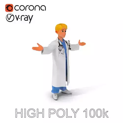Stylized Young Doctor D Model in White Coat with Stethoscope Low-poly 3D model