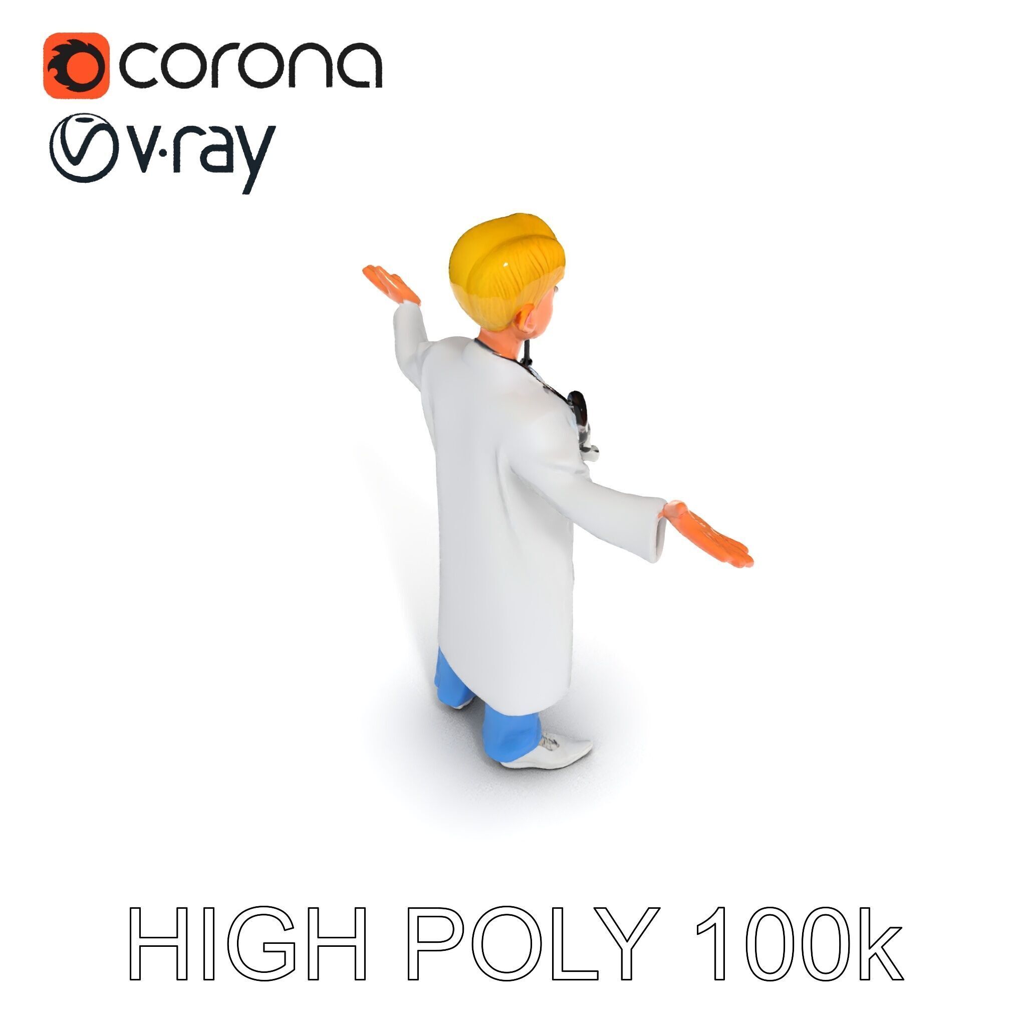 Stylized Young Doctor D Model in White Coat with Stethoscope Low-poly 3D model_27