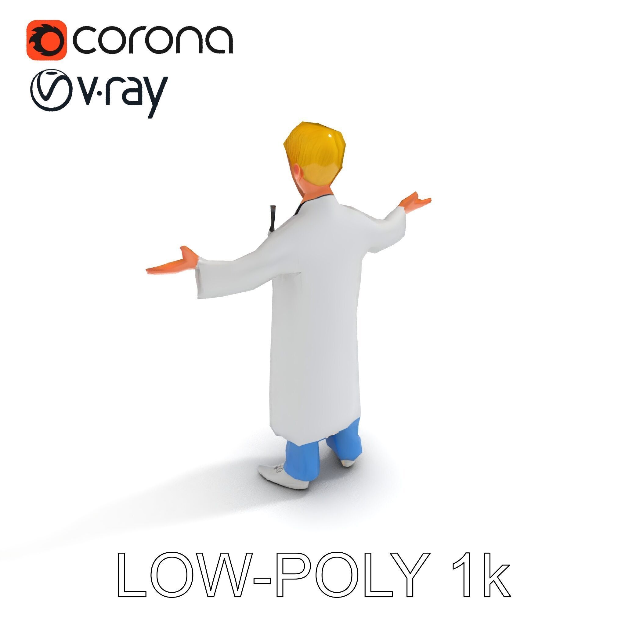 Stylized Young Doctor D Model in White Coat with Stethoscope Low-poly 3D model_7