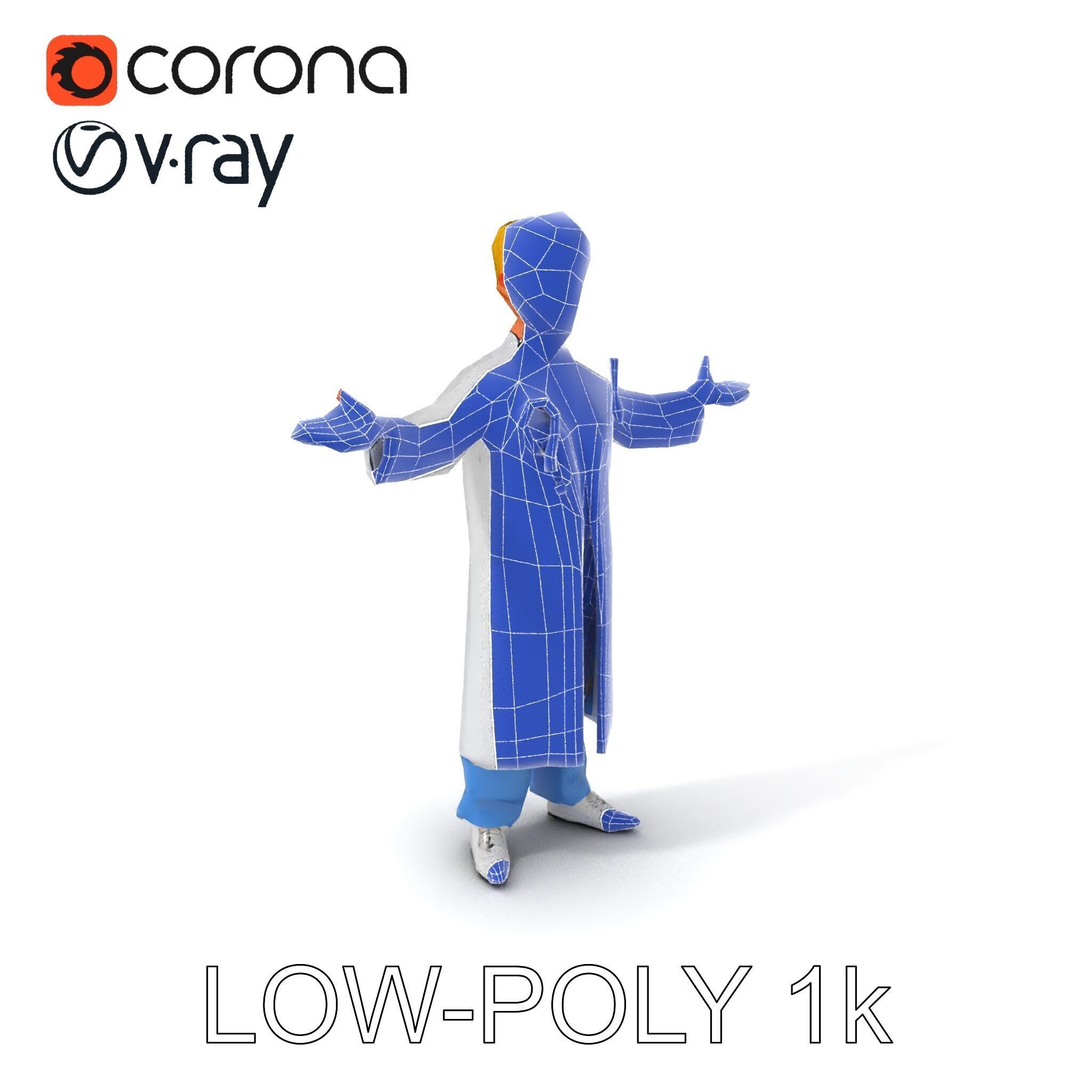 Stylized Young Doctor D Model in White Coat with Stethoscope Low-poly 3D model_31