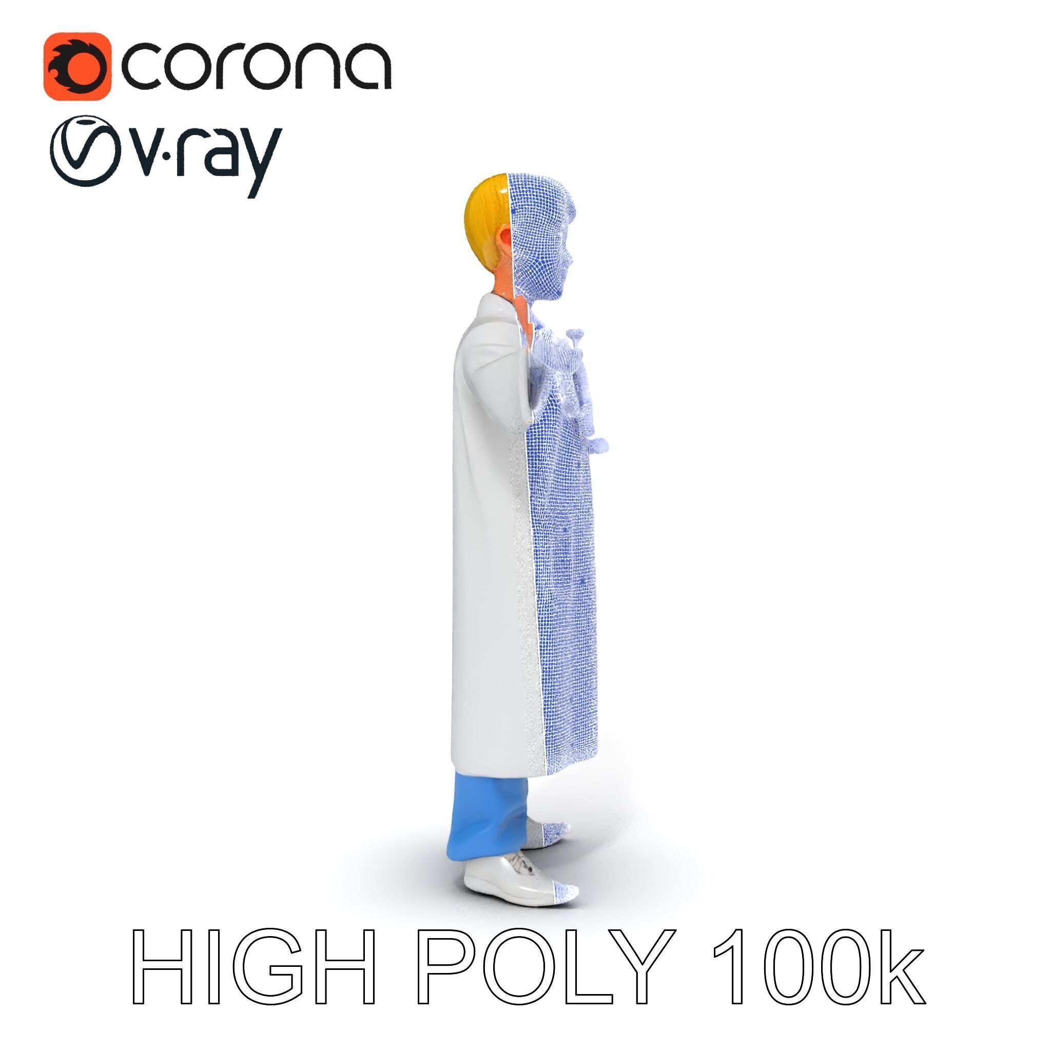 Stylized Young Doctor D Model in White Coat with Stethoscope Low-poly 3D model_32