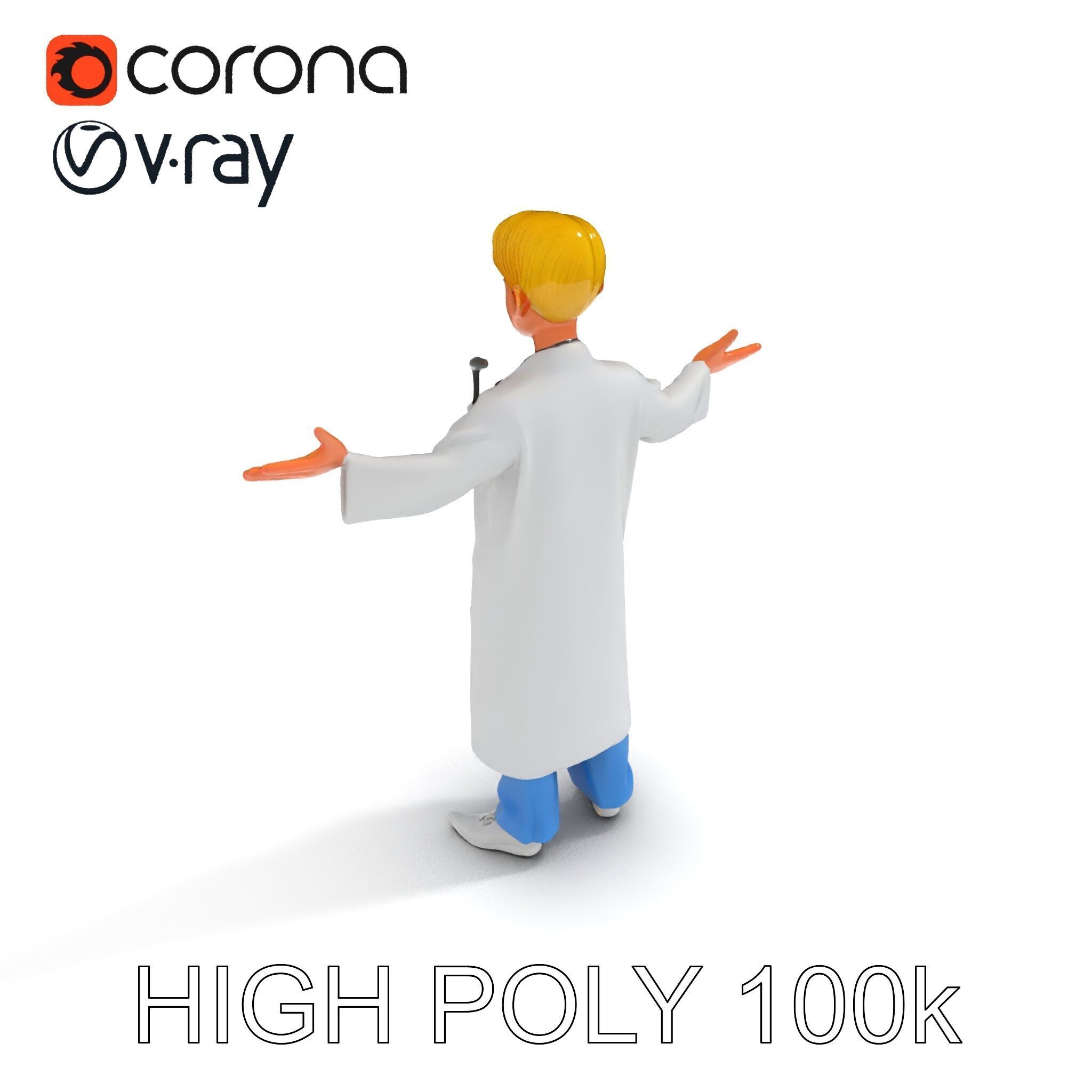 Stylized Young Doctor D Model in White Coat with Stethoscope Low-poly 3D model_35