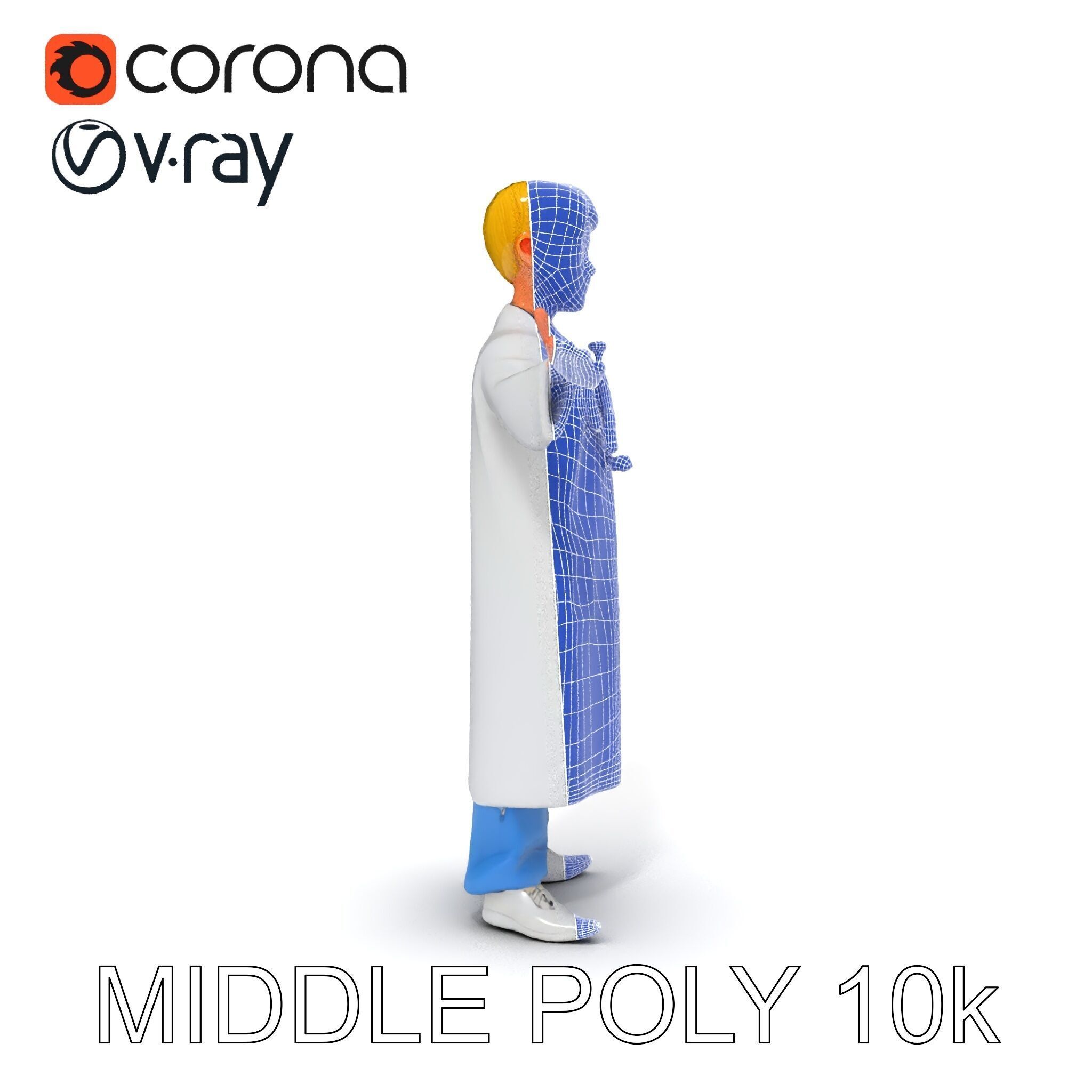 Stylized Young Doctor D Model in White Coat with Stethoscope Low-poly 3D model_22