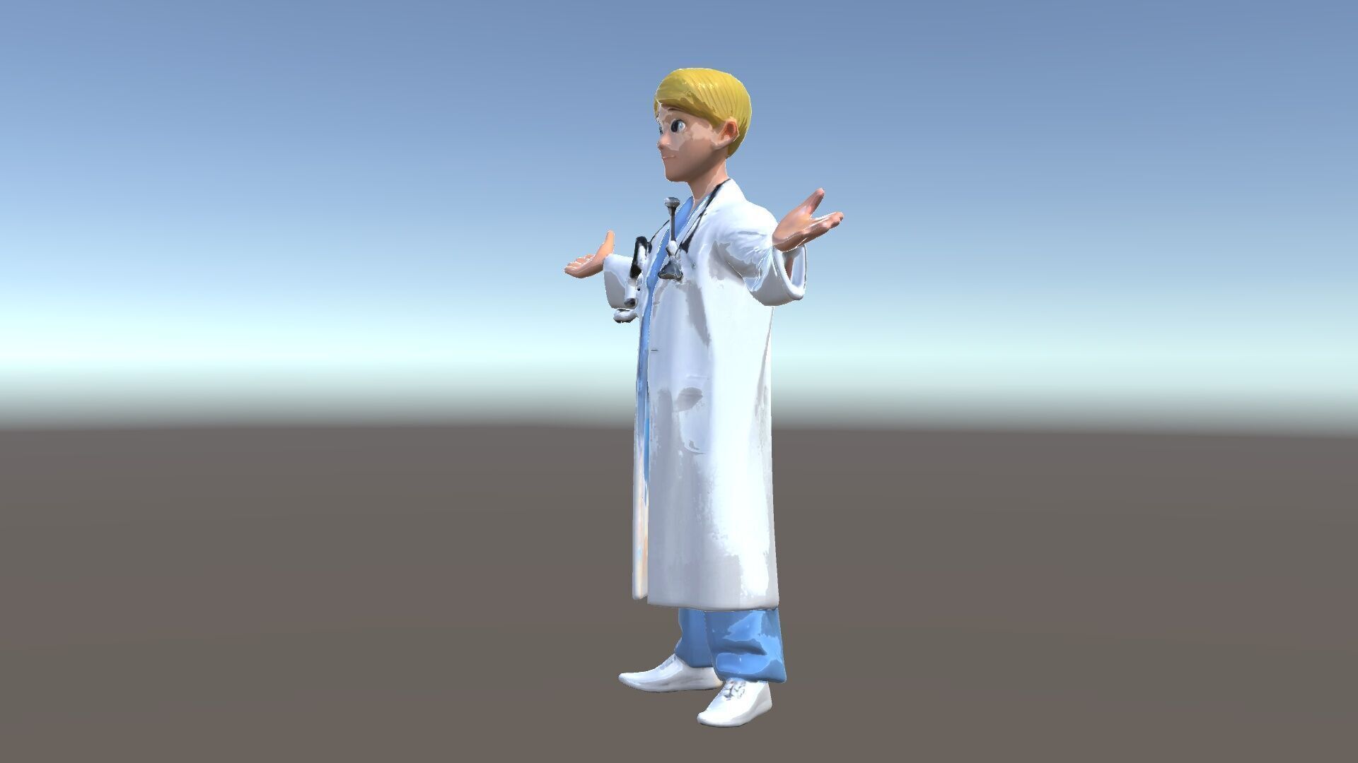 Stylized Young Doctor D Model in White Coat with Stethoscope Low-poly 3D model_11