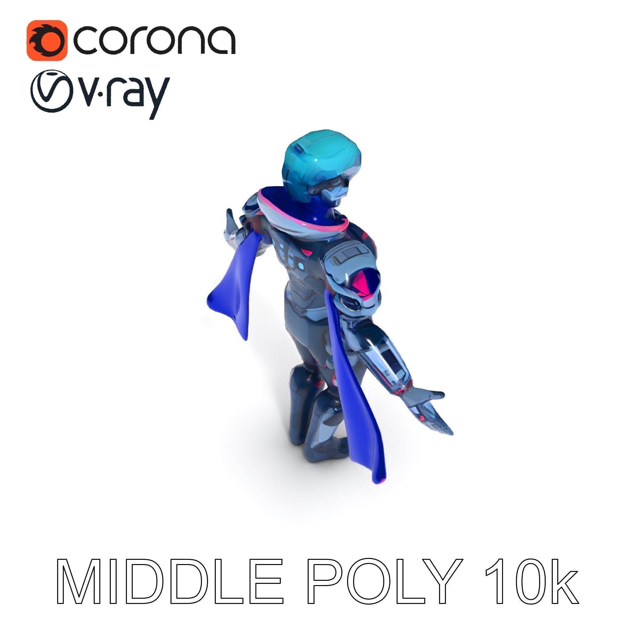 Cyber Knight Ultra HighTech Armor with Blue Cape and Visor Low-poly 3D model_23