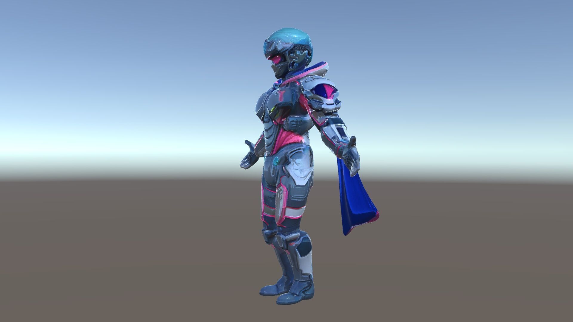 Cyber Knight Ultra HighTech Armor with Blue Cape and Visor Low-poly 3D model_8
