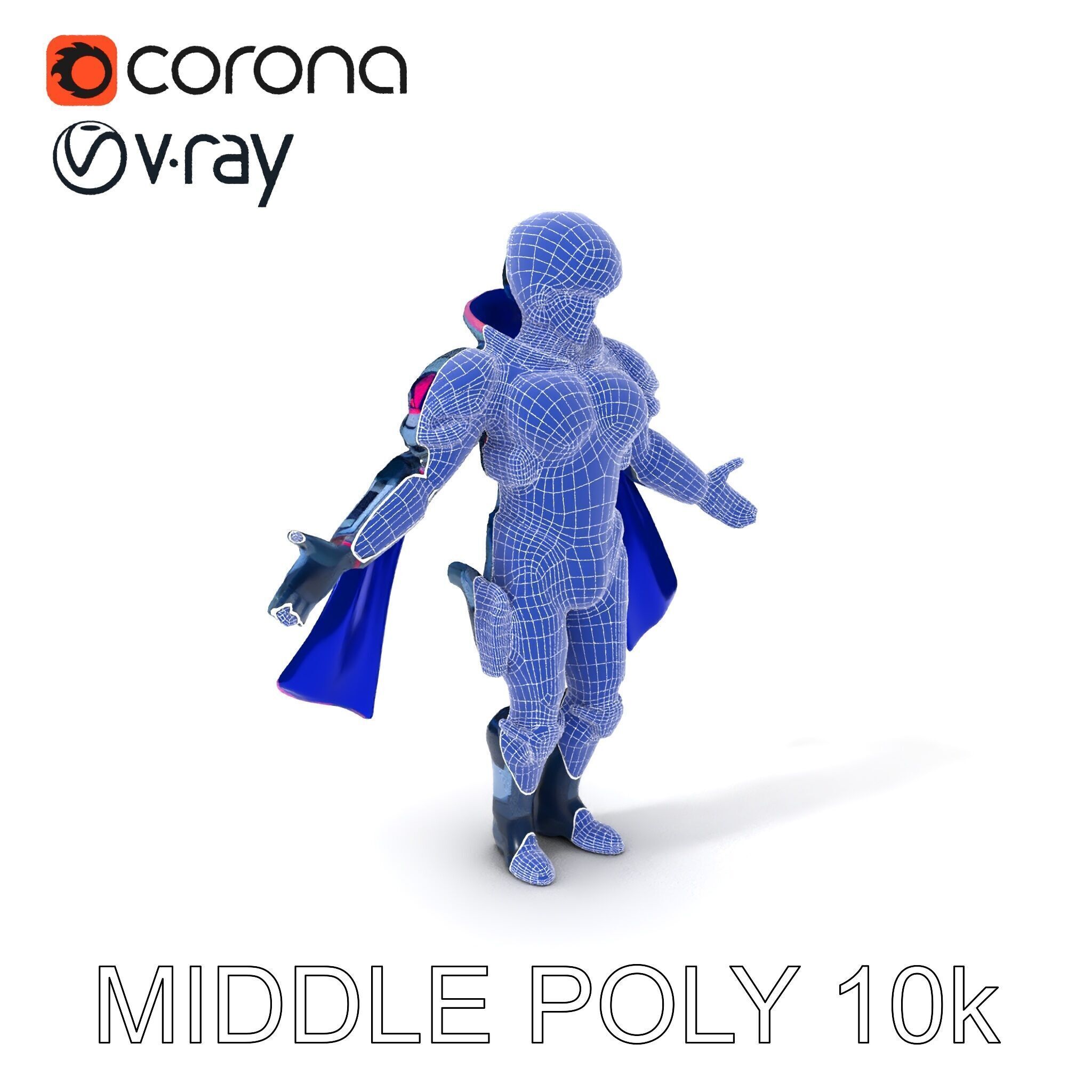 Cyber Knight Ultra HighTech Armor with Blue Cape and Visor Low-poly 3D model_26