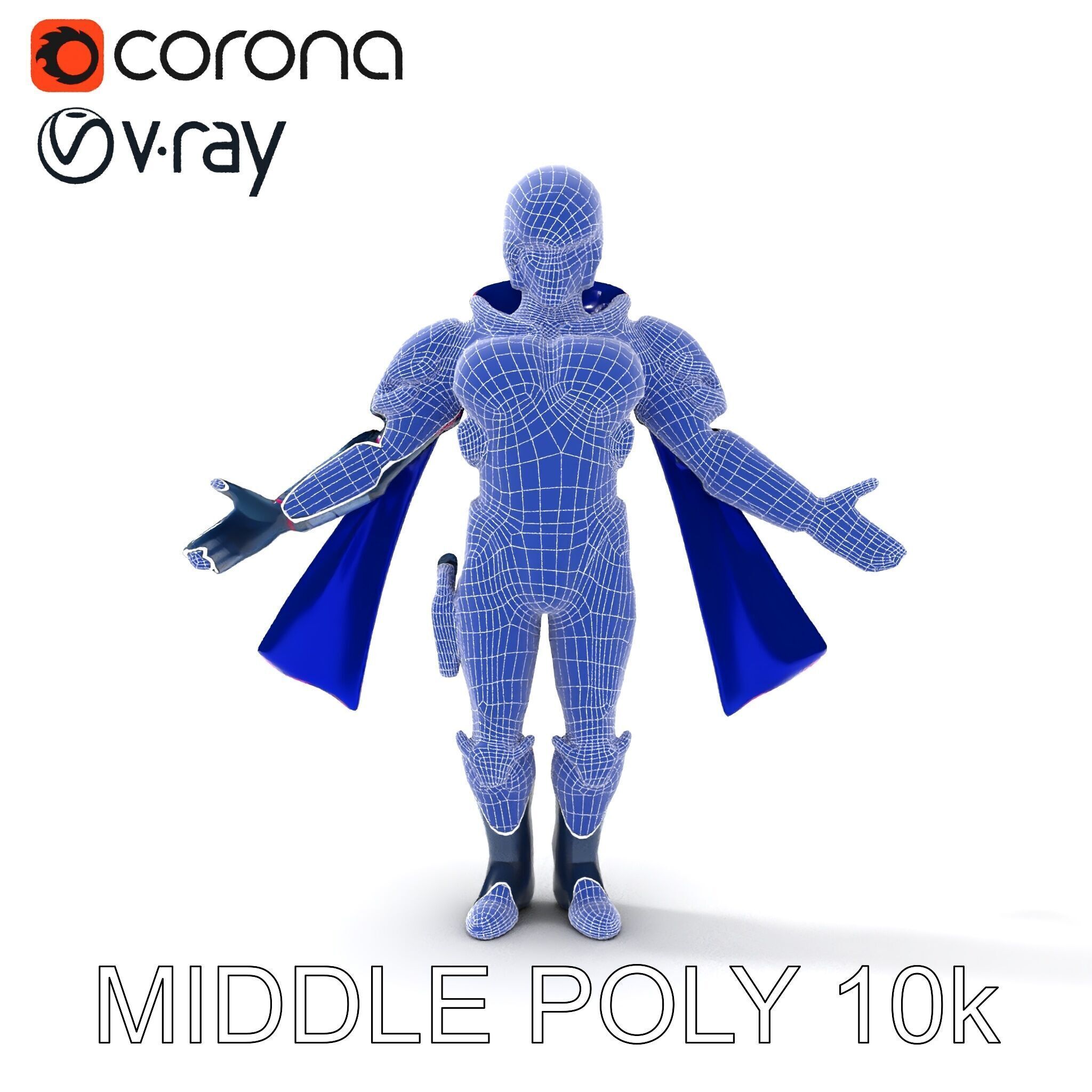 Cyber Knight Ultra HighTech Armor with Blue Cape and Visor Low-poly 3D model_20