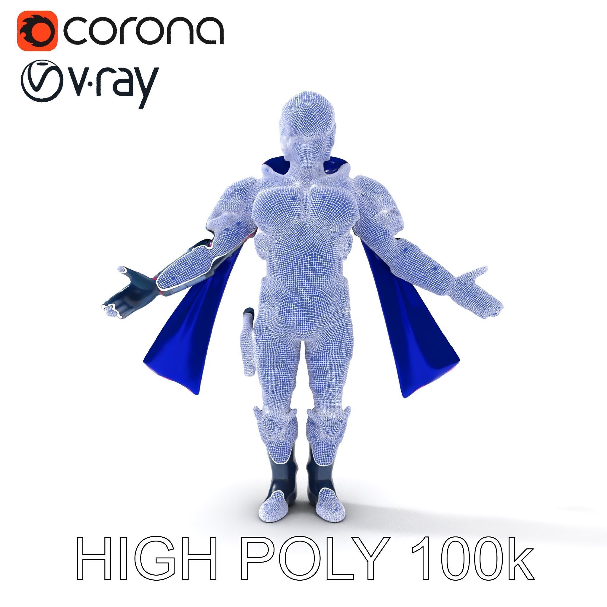 Cyber Knight Ultra HighTech Armor with Blue Cape and Visor Low-poly 3D model_36