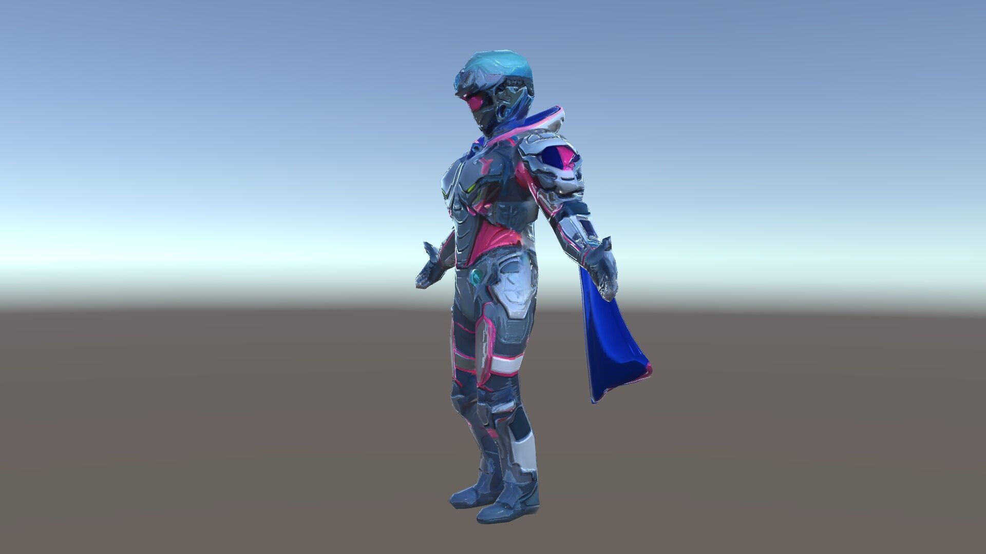 Cyber Knight Ultra HighTech Armor with Blue Cape and Visor Low-poly 3D model_34
