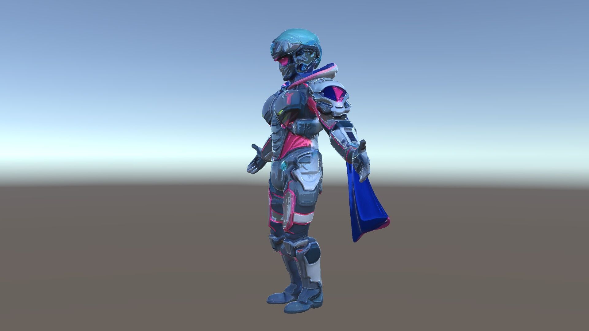 Cyber Knight Ultra HighTech Armor with Blue Cape and Visor Low-poly 3D model_5