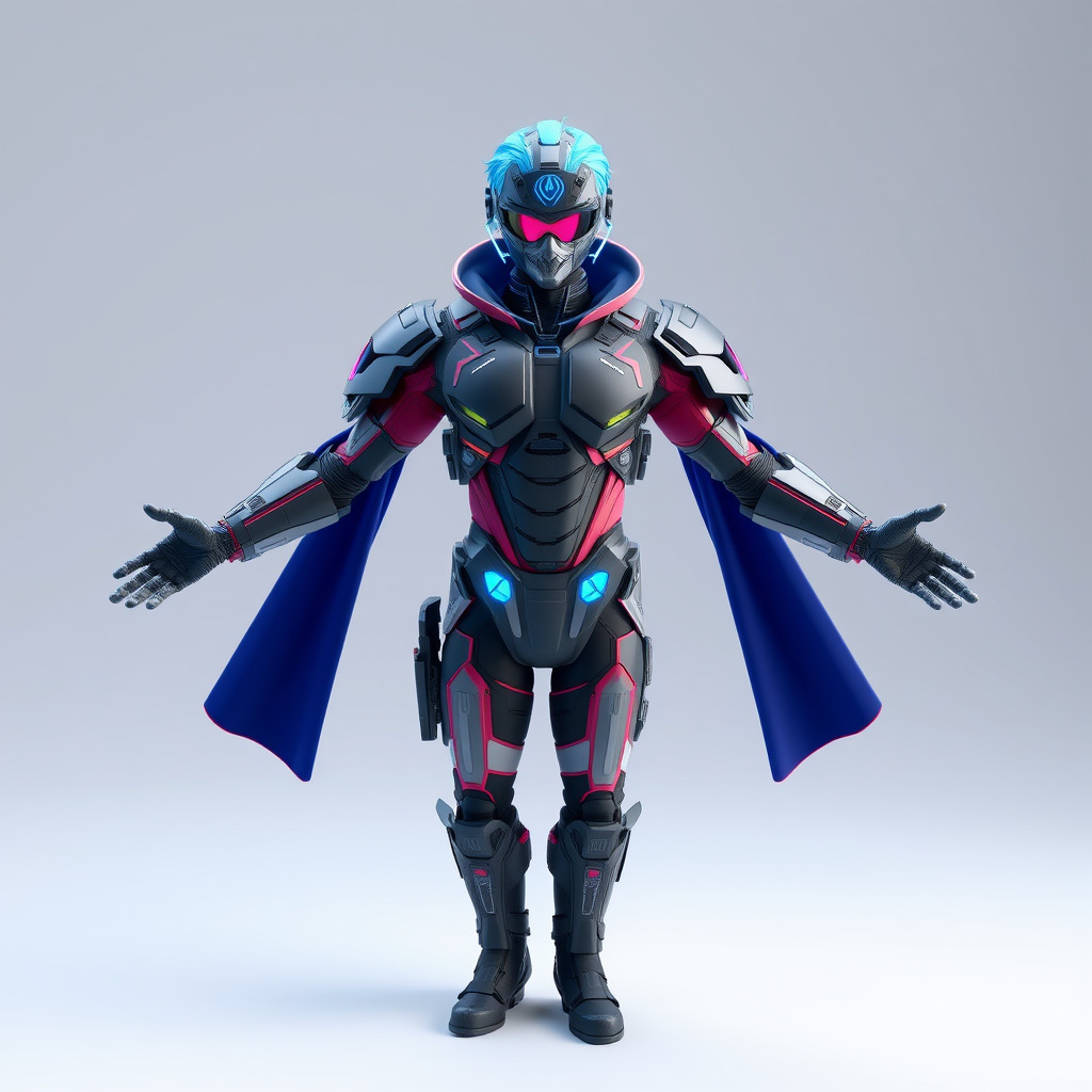 Cyber Knight Ultra HighTech Armor with Blue Cape and Visor Low-poly 3D model_4