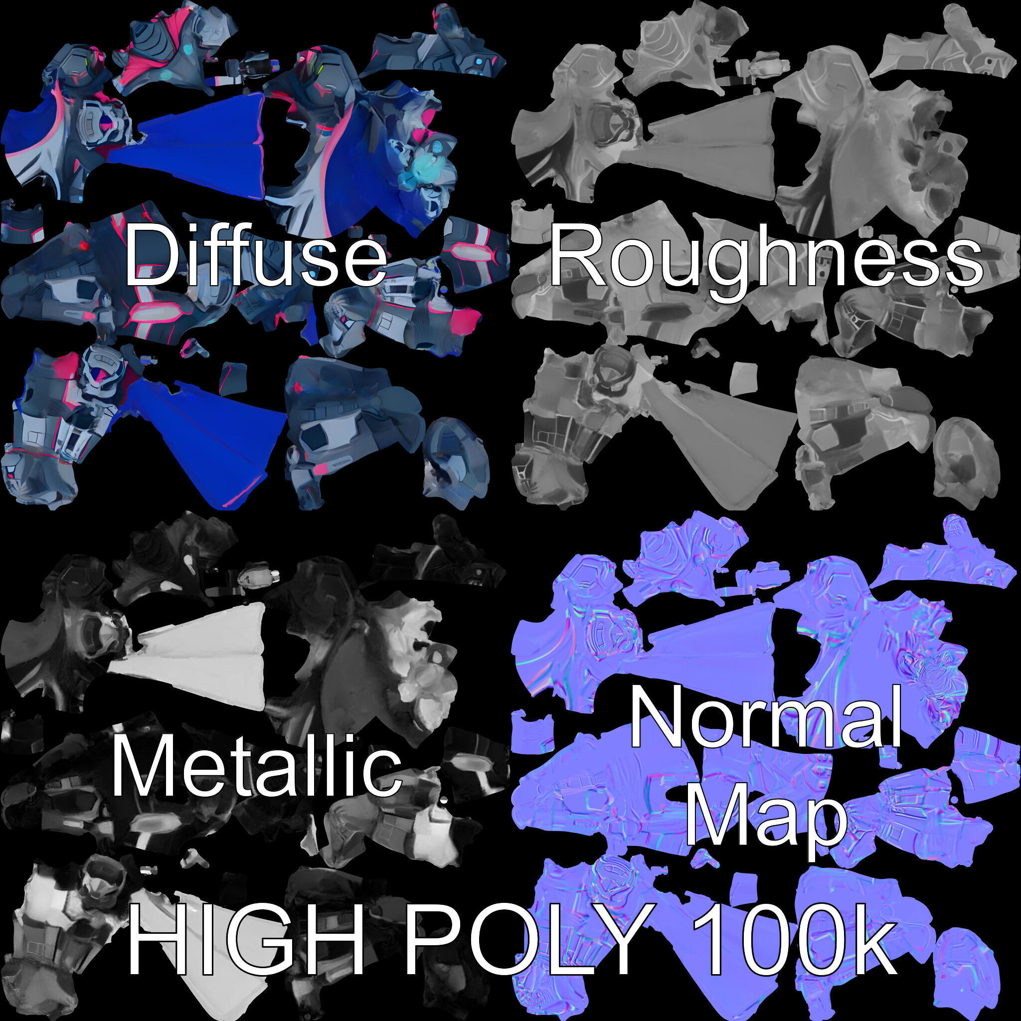 Cyber Knight Ultra HighTech Armor with Blue Cape and Visor Low-poly 3D model_2