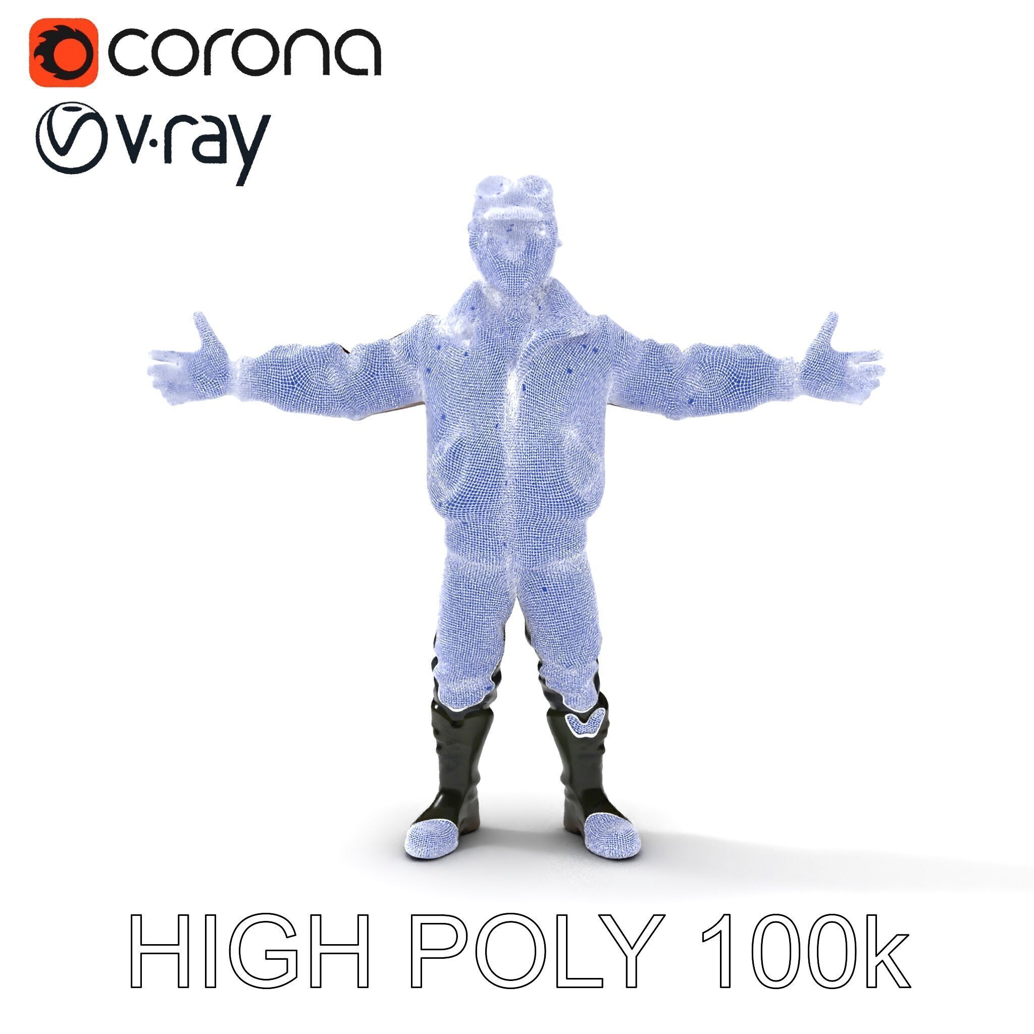 Pilot Character Model with Leather Jacket and Goggles Low-poly 3D model_13