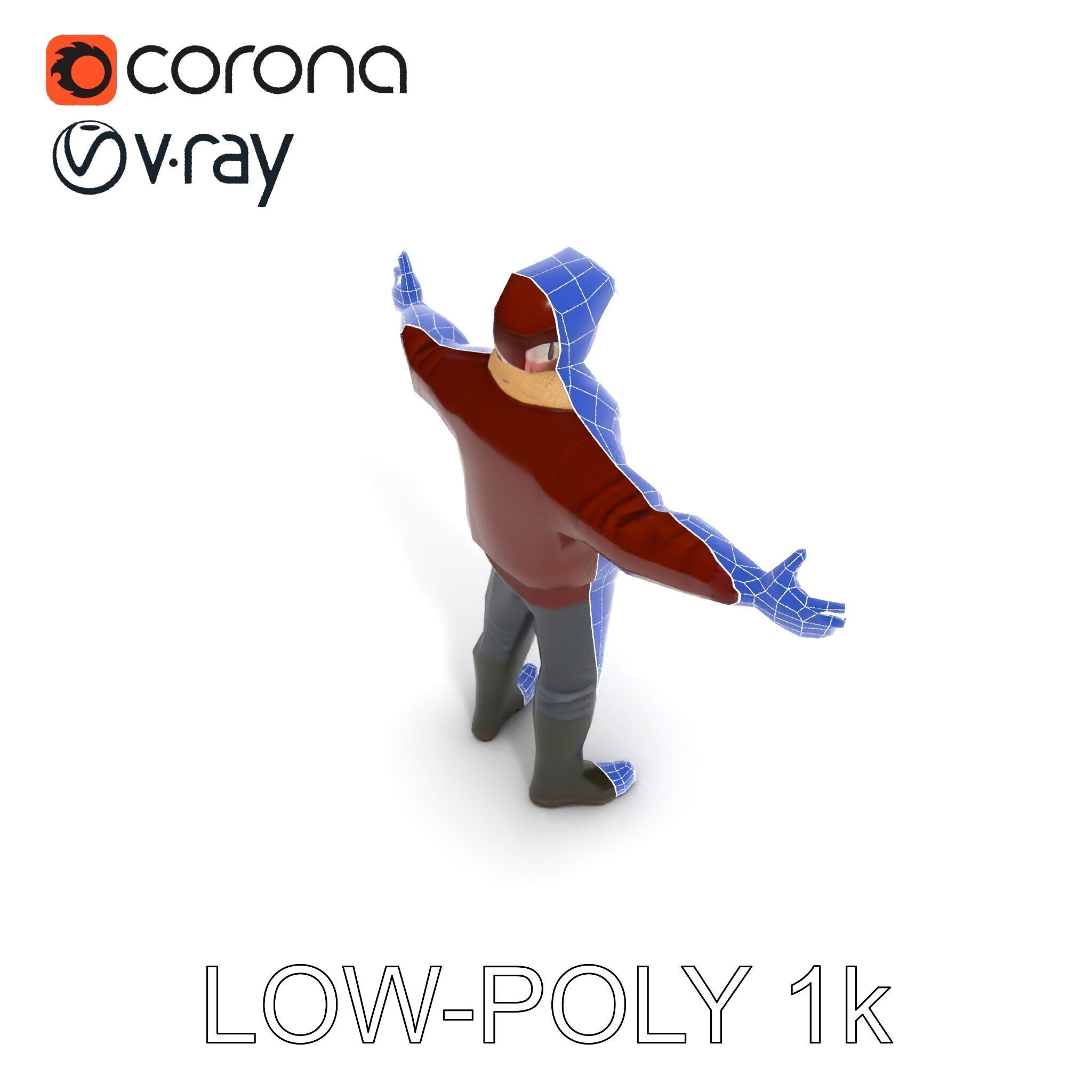 Pilot Character Model with Leather Jacket and Goggles Low-poly 3D model_17