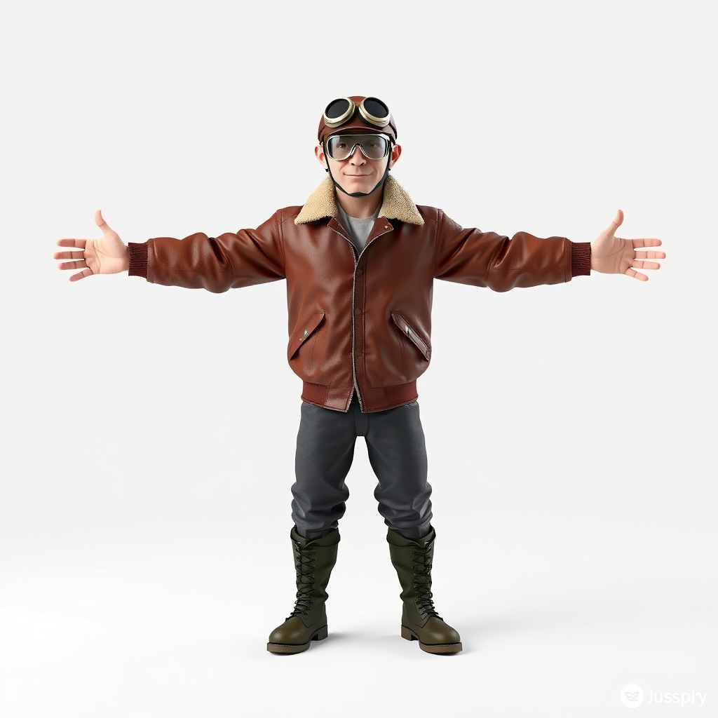 Pilot Character Model with Leather Jacket and Goggles Low-poly 3D model_4