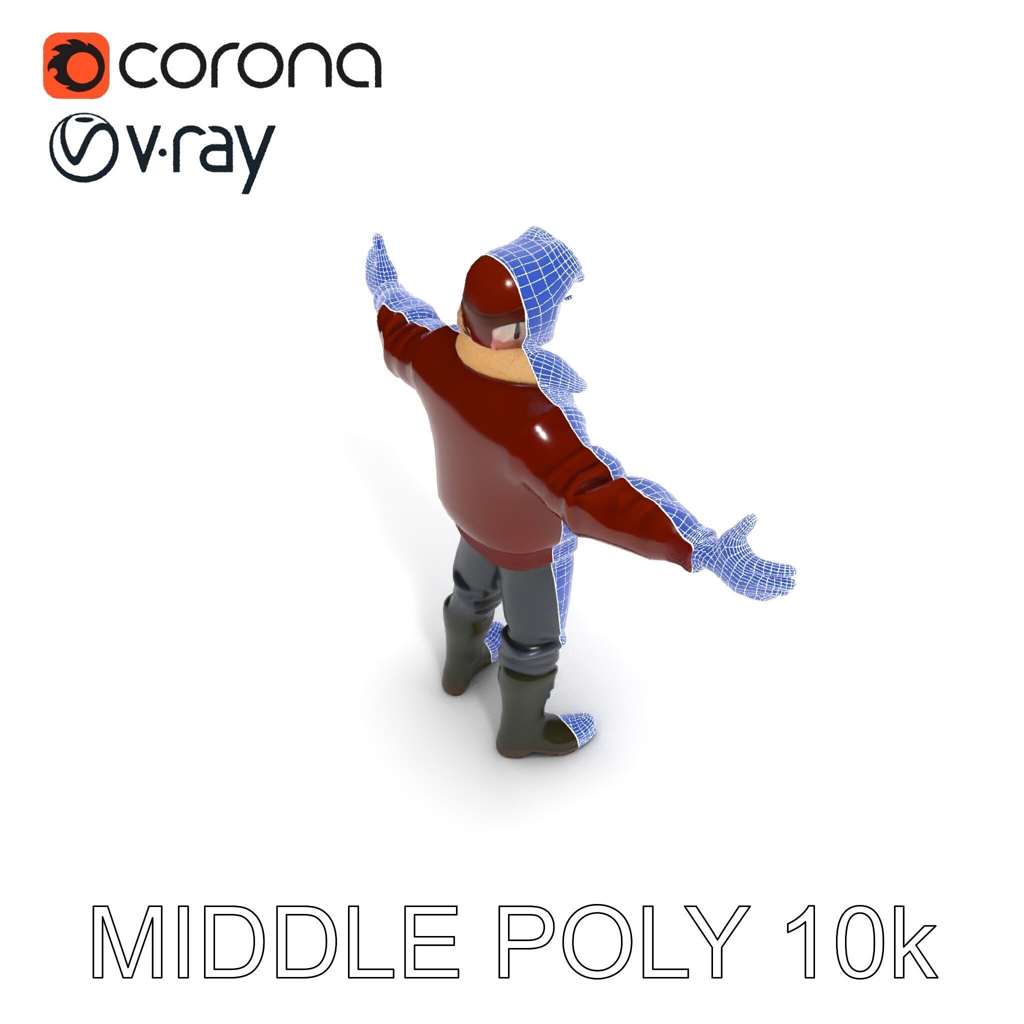 Pilot Character Model with Leather Jacket and Goggles Low-poly 3D model_26