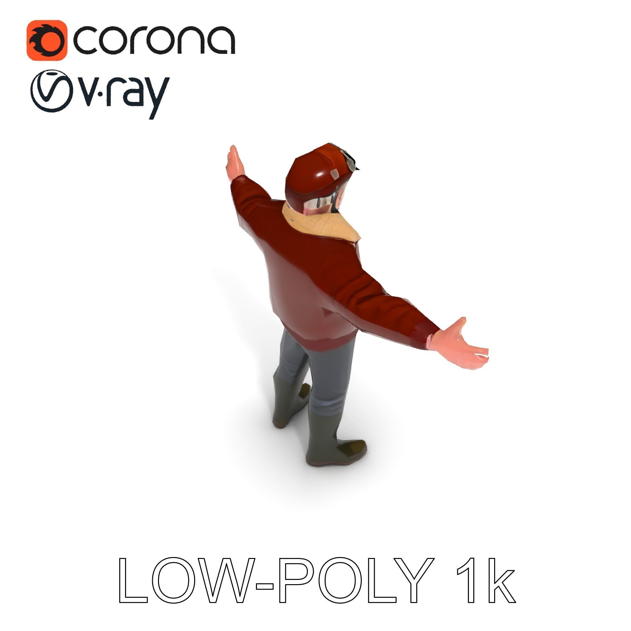 Pilot Character Model with Leather Jacket and Goggles Low-poly 3D model_27