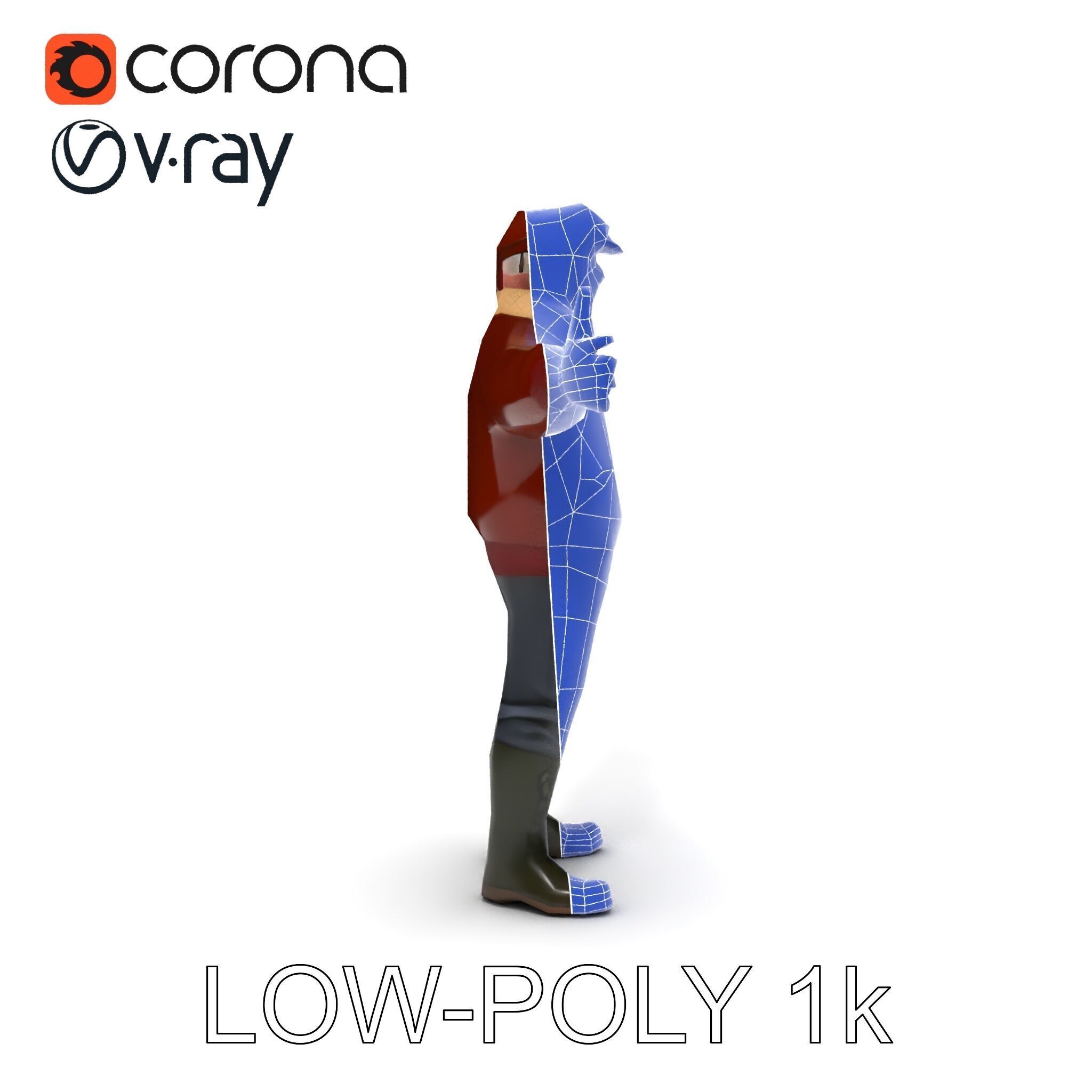 Pilot Character Model with Leather Jacket and Goggles Low-poly 3D model_15