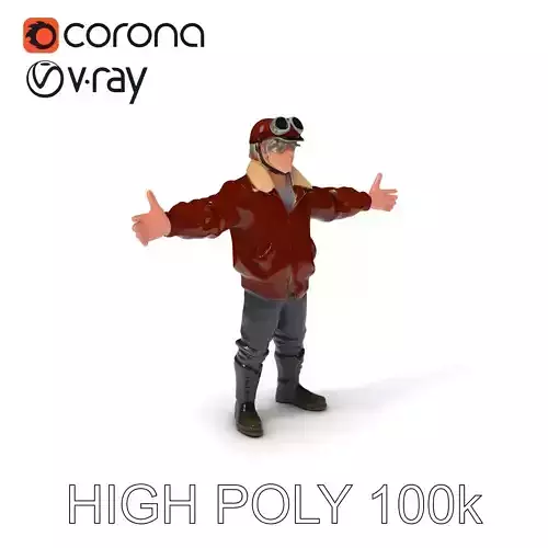 Pilot Character Model with Leather Jacket and Goggles Low-poly 3D model