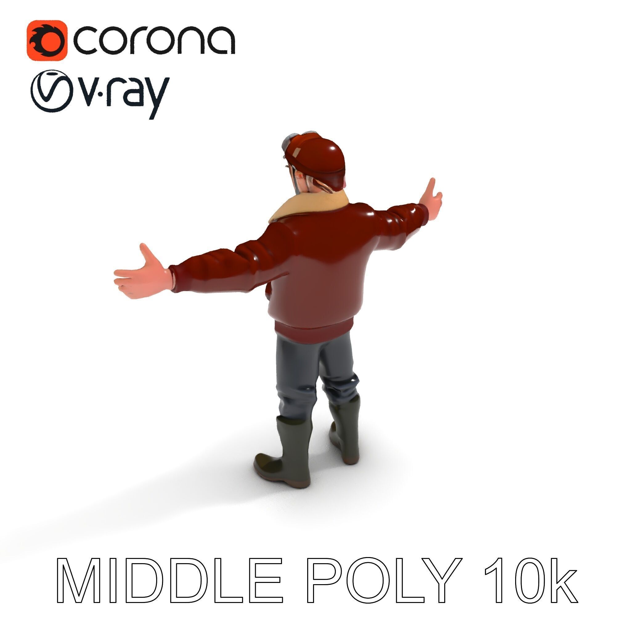Pilot Character Model with Leather Jacket and Goggles Low-poly 3D model_37