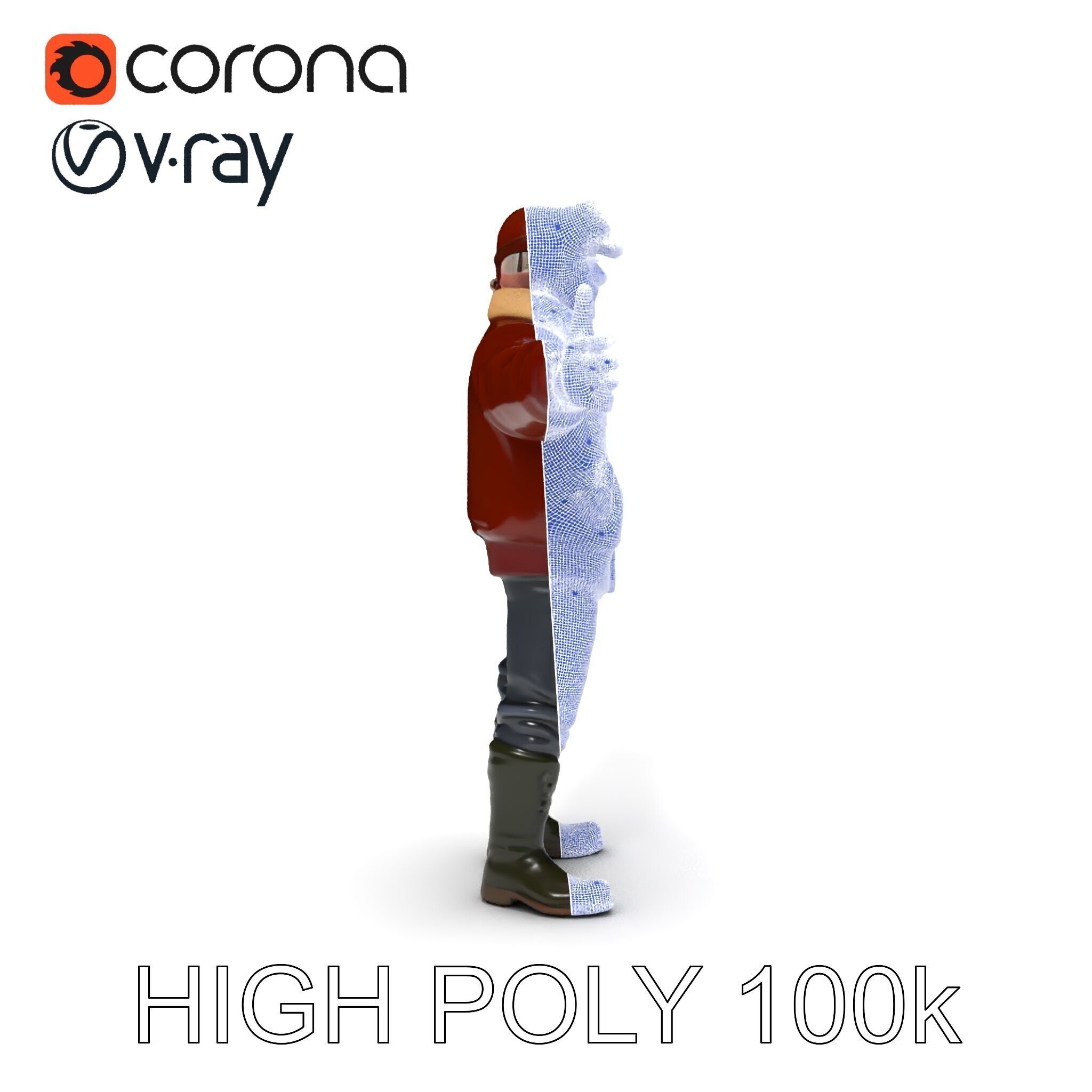 Pilot Character Model with Leather Jacket and Goggles Low-poly 3D model_34