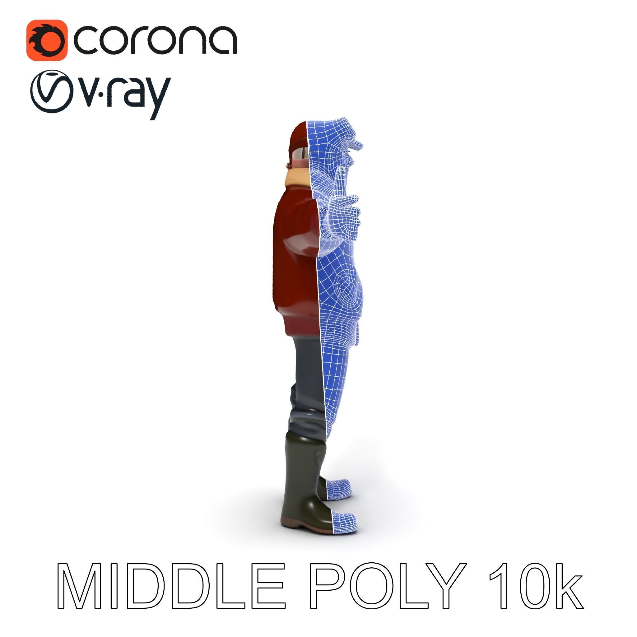 Pilot Character Model with Leather Jacket and Goggles Low-poly 3D model_14