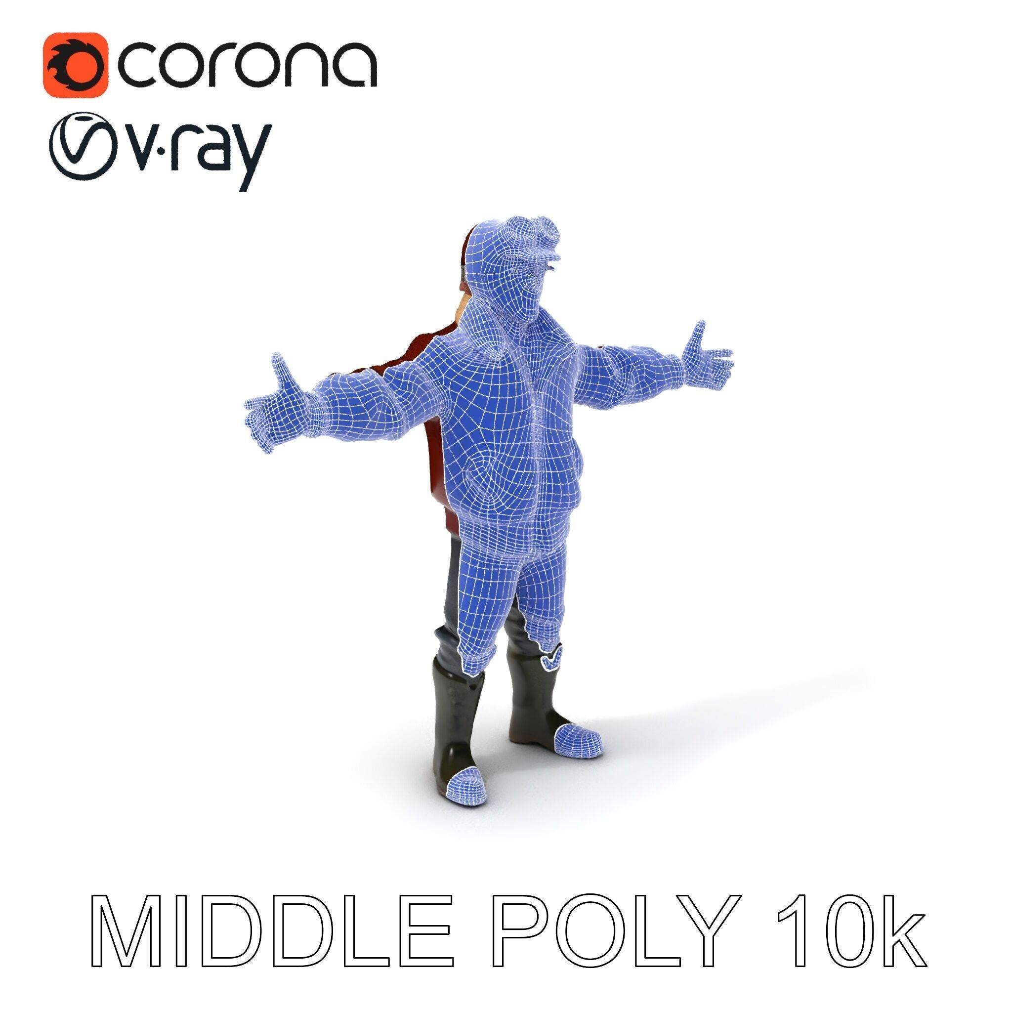 Pilot Character Model with Leather Jacket and Goggles Low-poly 3D model_24