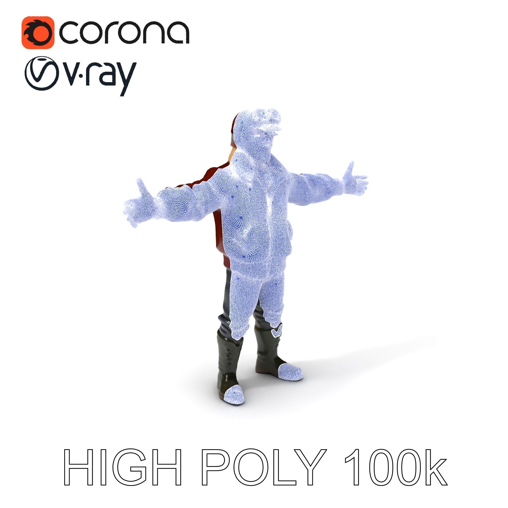 Pilot Character Model with Leather Jacket and Goggles Low-poly 3D model_3