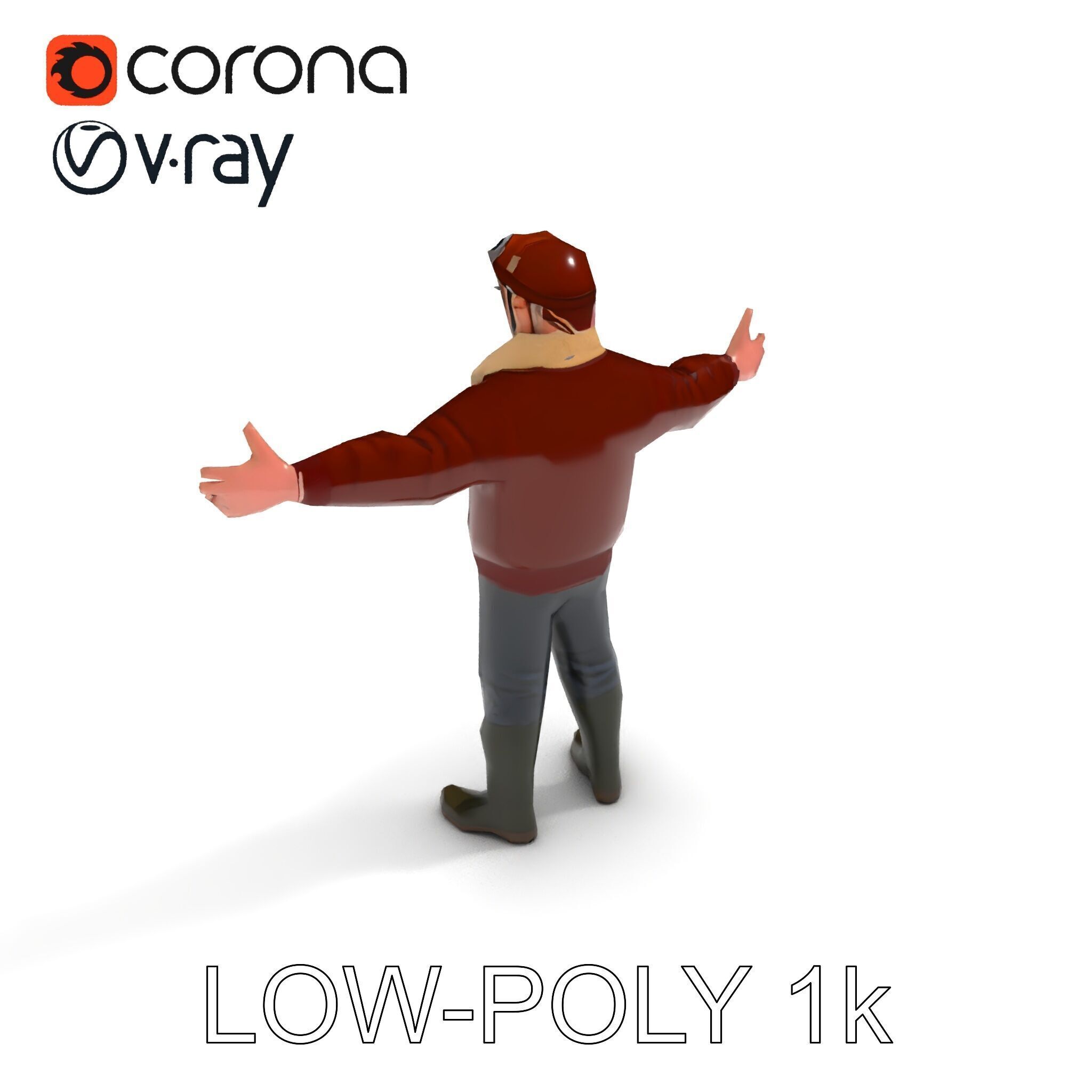 Pilot Character Model with Leather Jacket and Goggles Low-poly 3D model_19