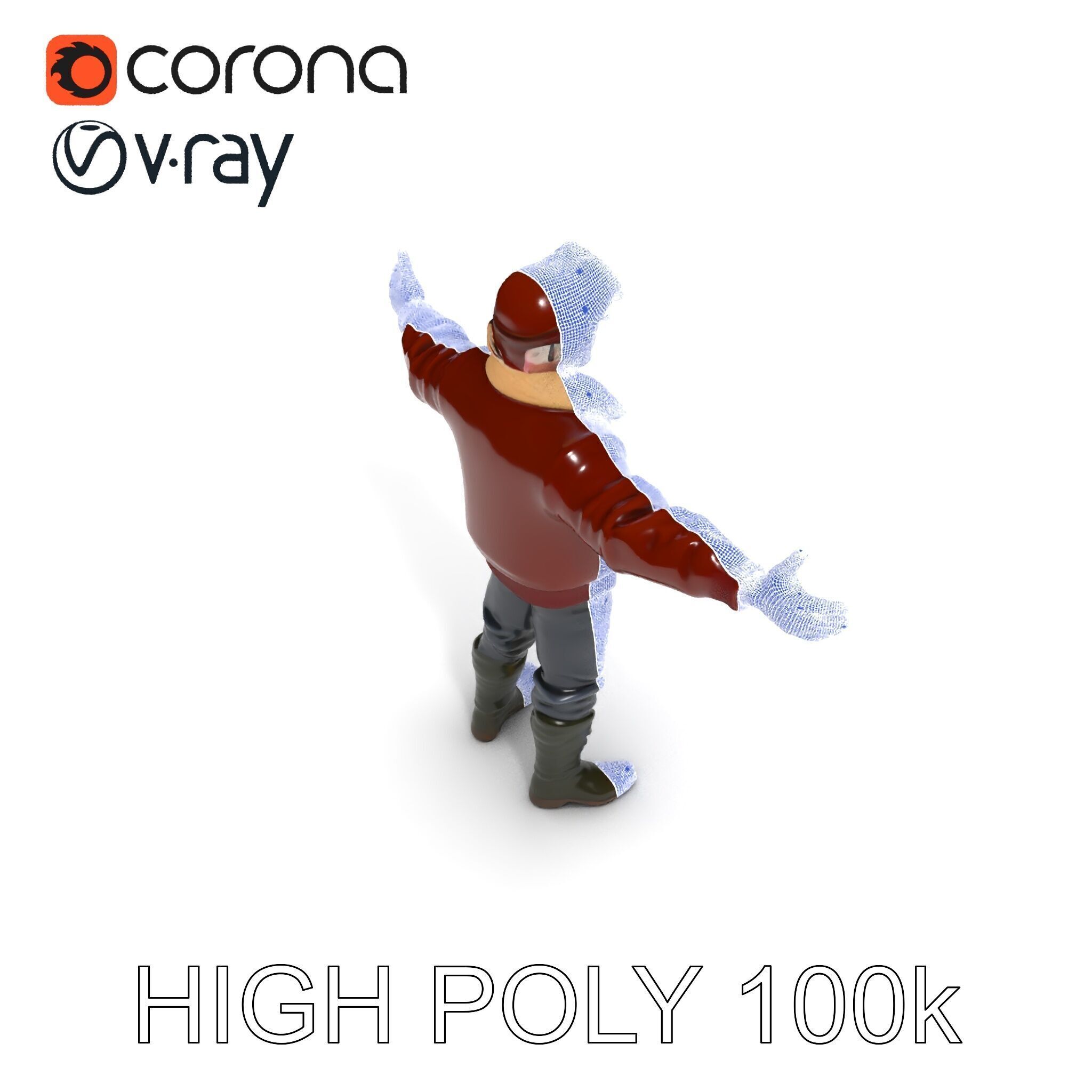 Pilot Character Model with Leather Jacket and Goggles Low-poly 3D model_31