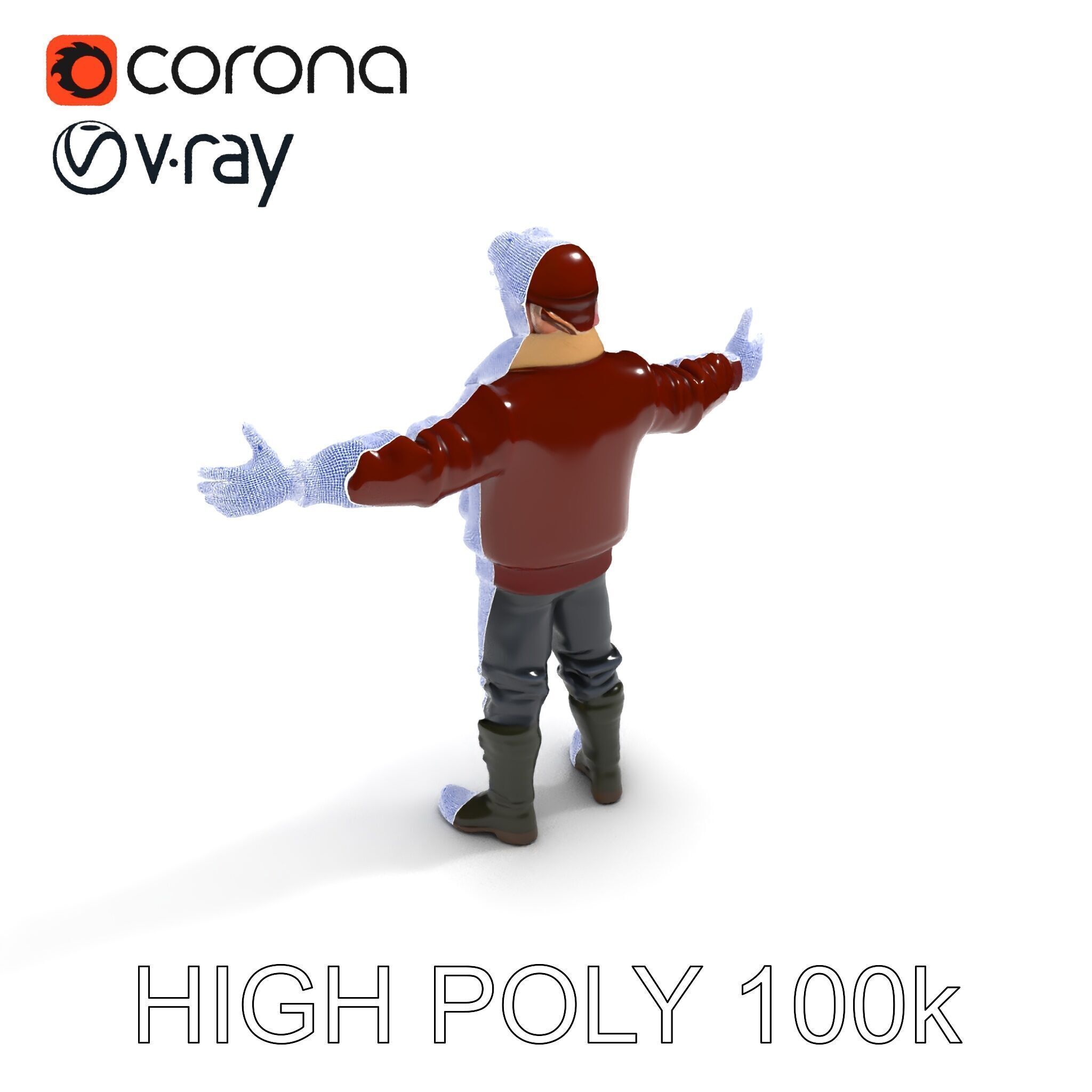 Pilot Character Model with Leather Jacket and Goggles Low-poly 3D model_28
