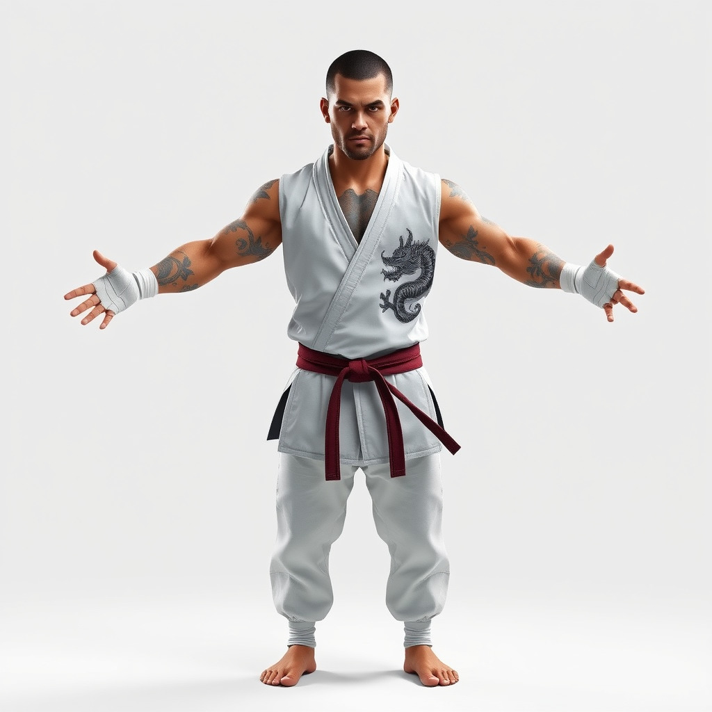 Martial Artist Fighter Character D Model with Dragon Tattoo Low-poly 3D model_4