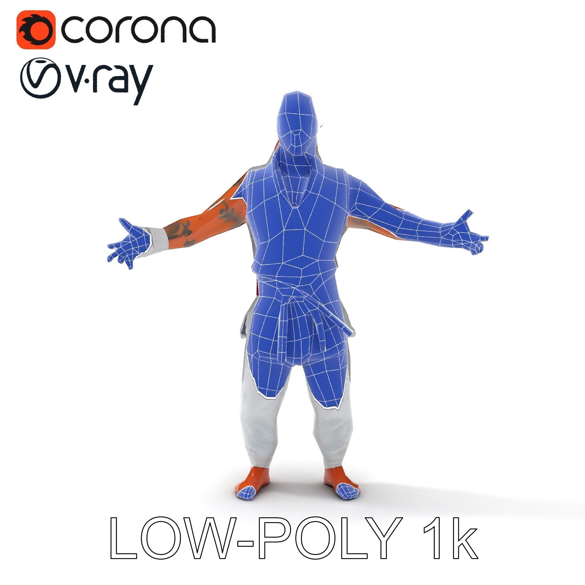 Martial Artist Fighter Character D Model with Dragon Tattoo Low-poly 3D model_31