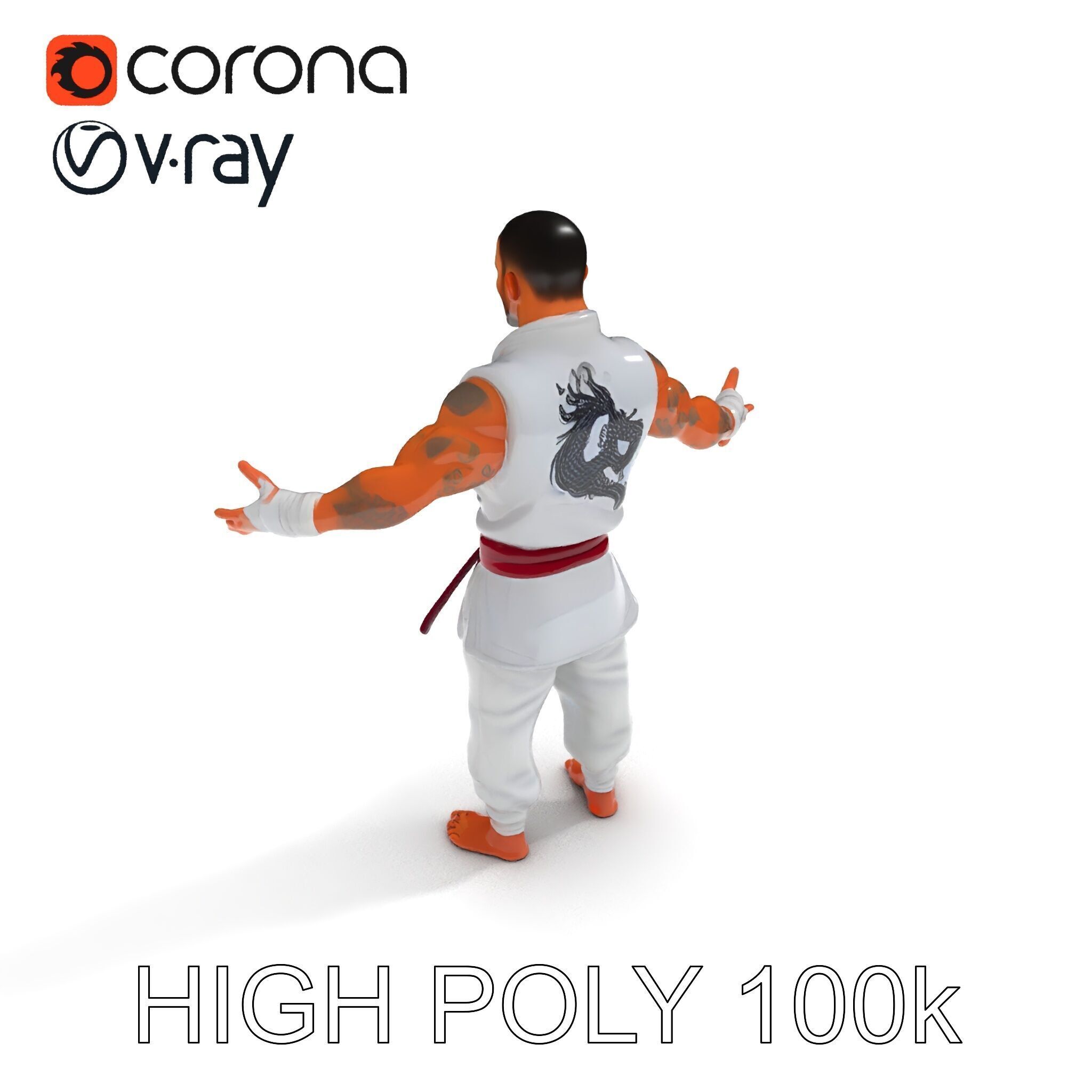 Martial Artist Fighter Character D Model with Dragon Tattoo Low-poly 3D model_18