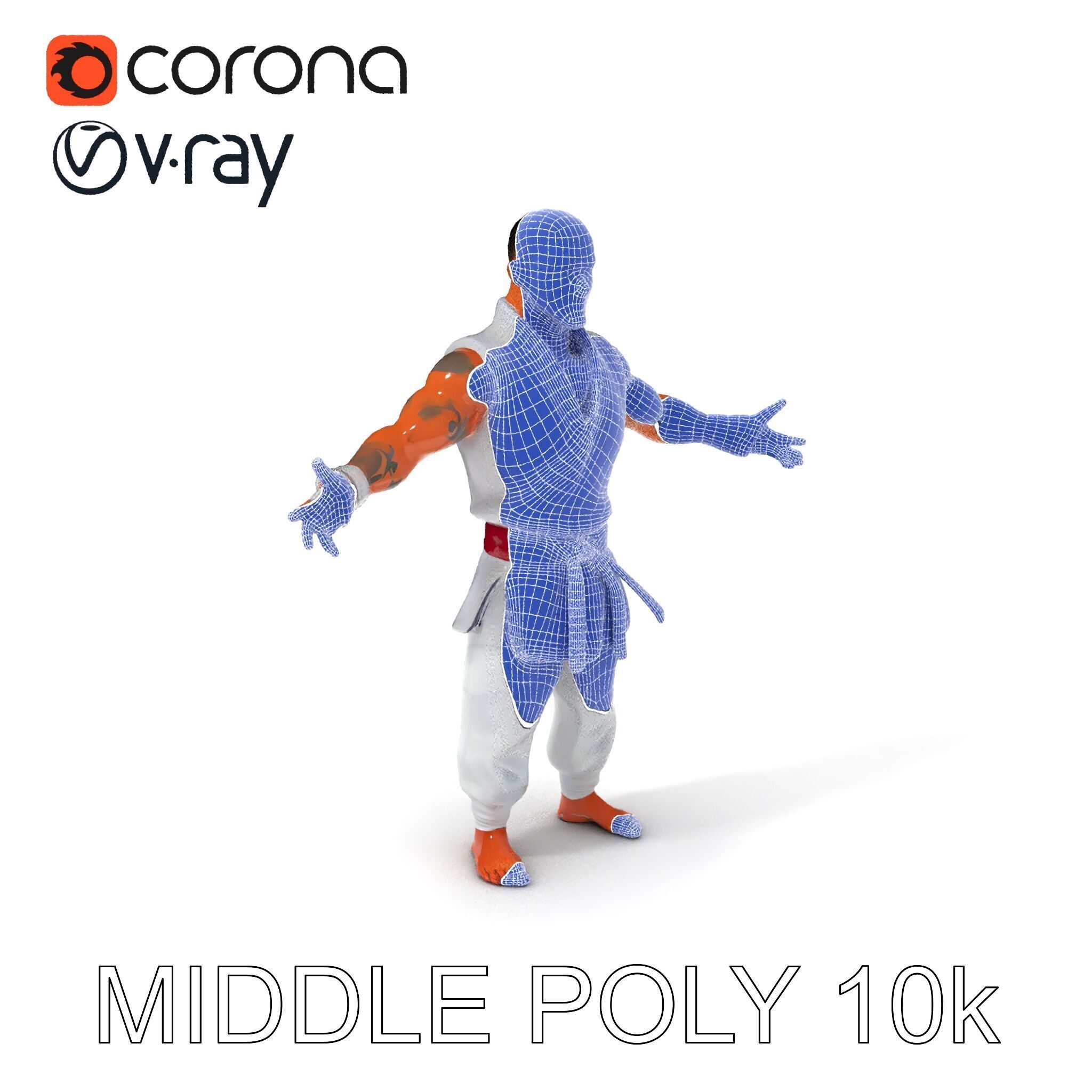 Martial Artist Fighter Character D Model with Dragon Tattoo Low-poly 3D model_33