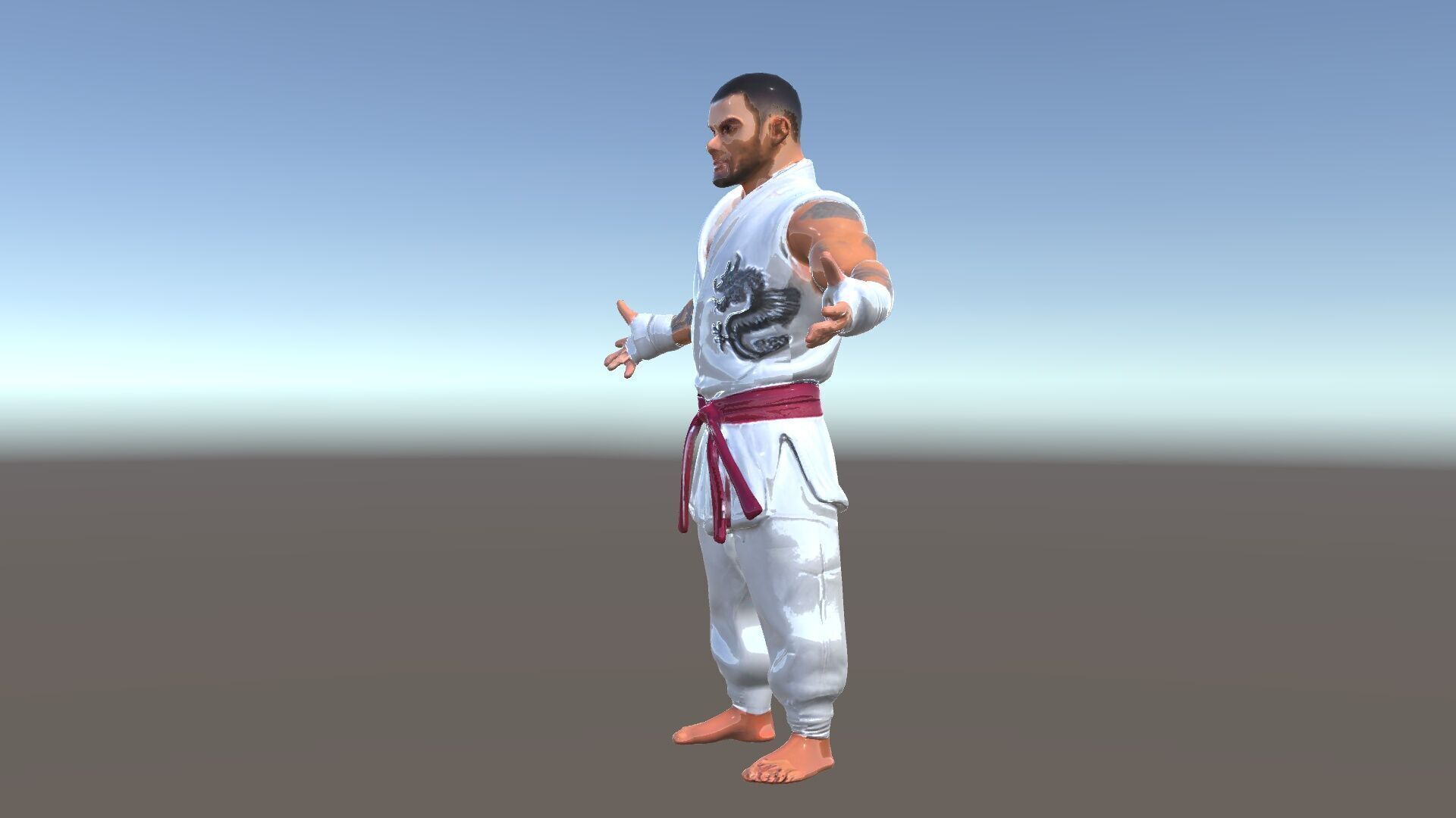 Martial Artist Fighter Character D Model with Dragon Tattoo Low-poly 3D model_27