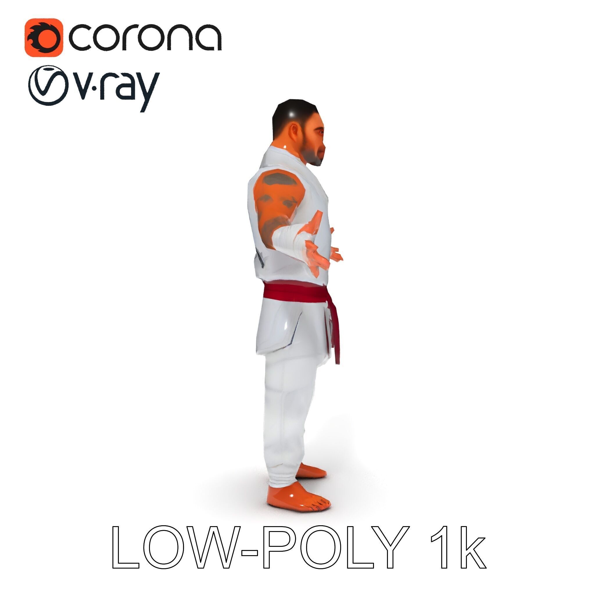 Martial Artist Fighter Character D Model with Dragon Tattoo Low-poly 3D model_28