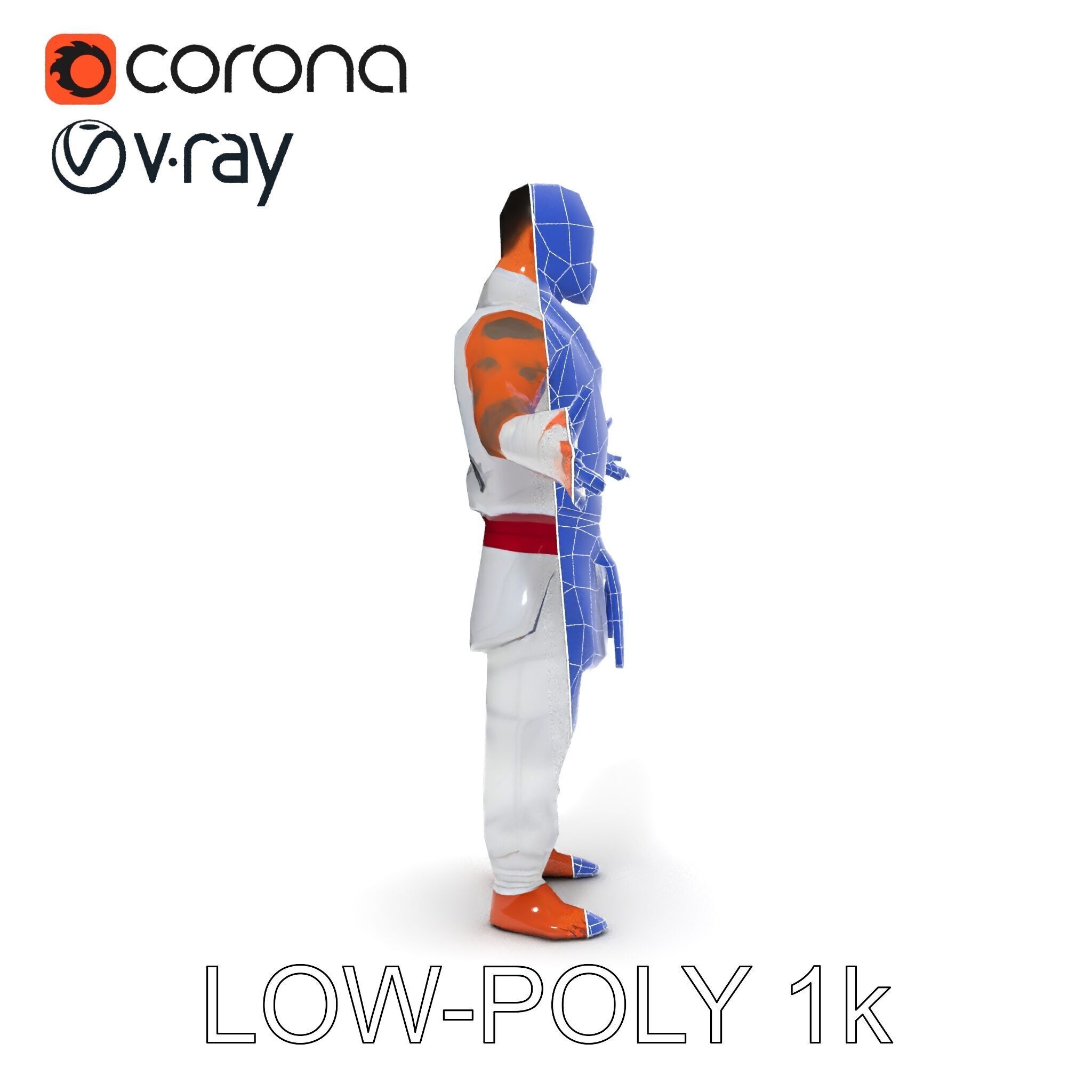 Martial Artist Fighter Character D Model with Dragon Tattoo Low-poly 3D model_12