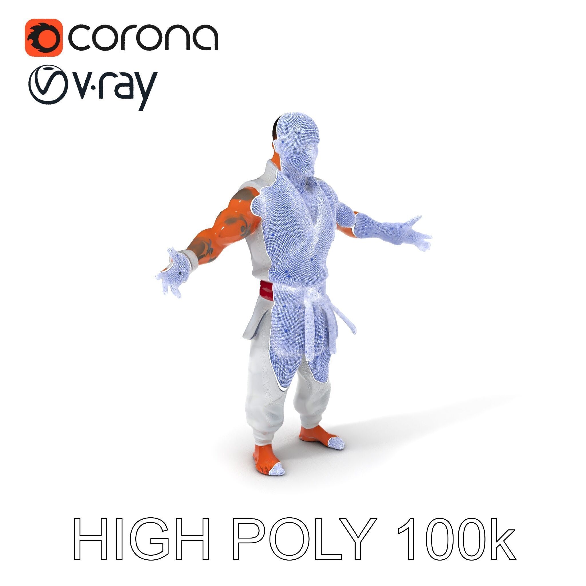 Martial Artist Fighter Character D Model with Dragon Tattoo Low-poly 3D model_3