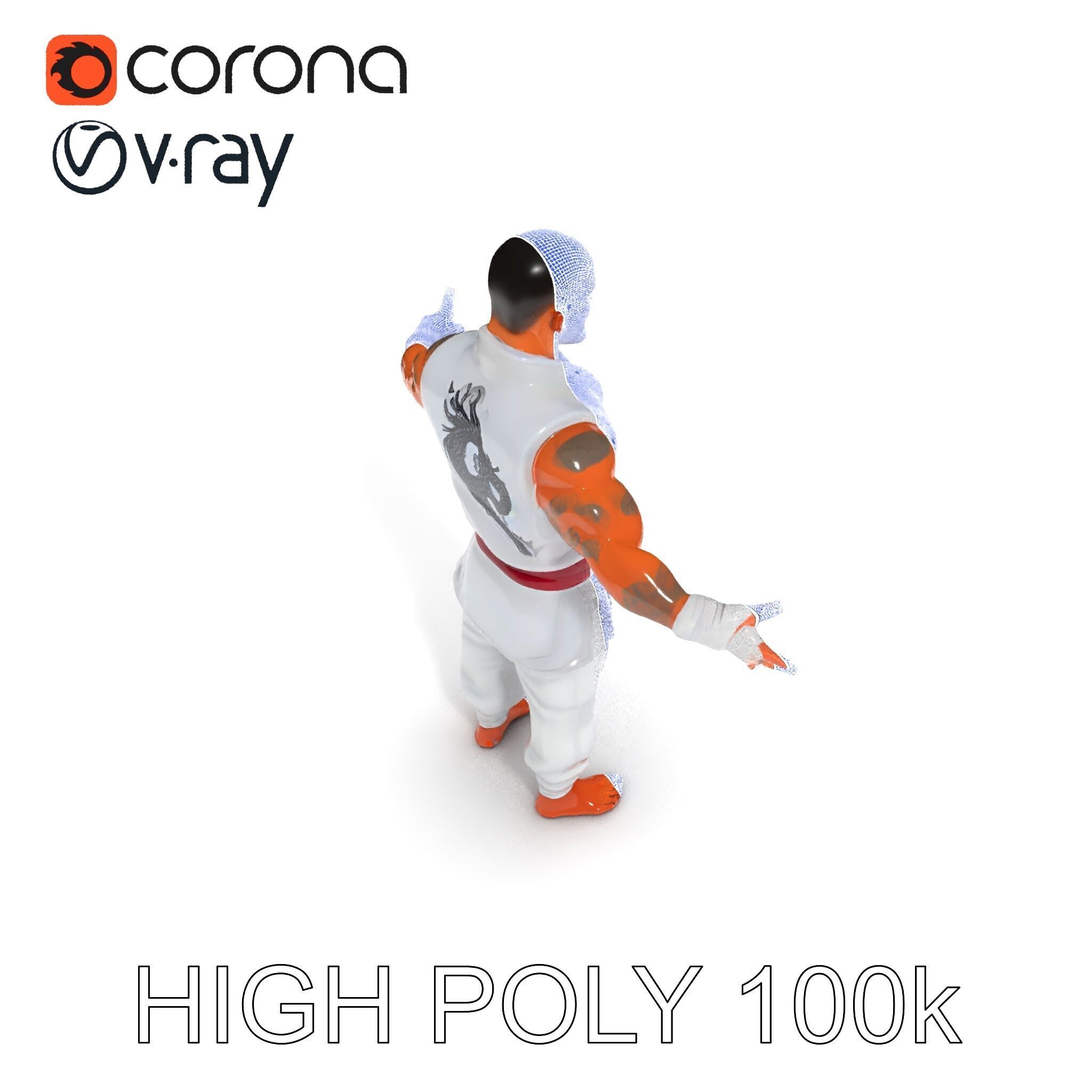 Martial Artist Fighter Character D Model with Dragon Tattoo Low-poly 3D model_26