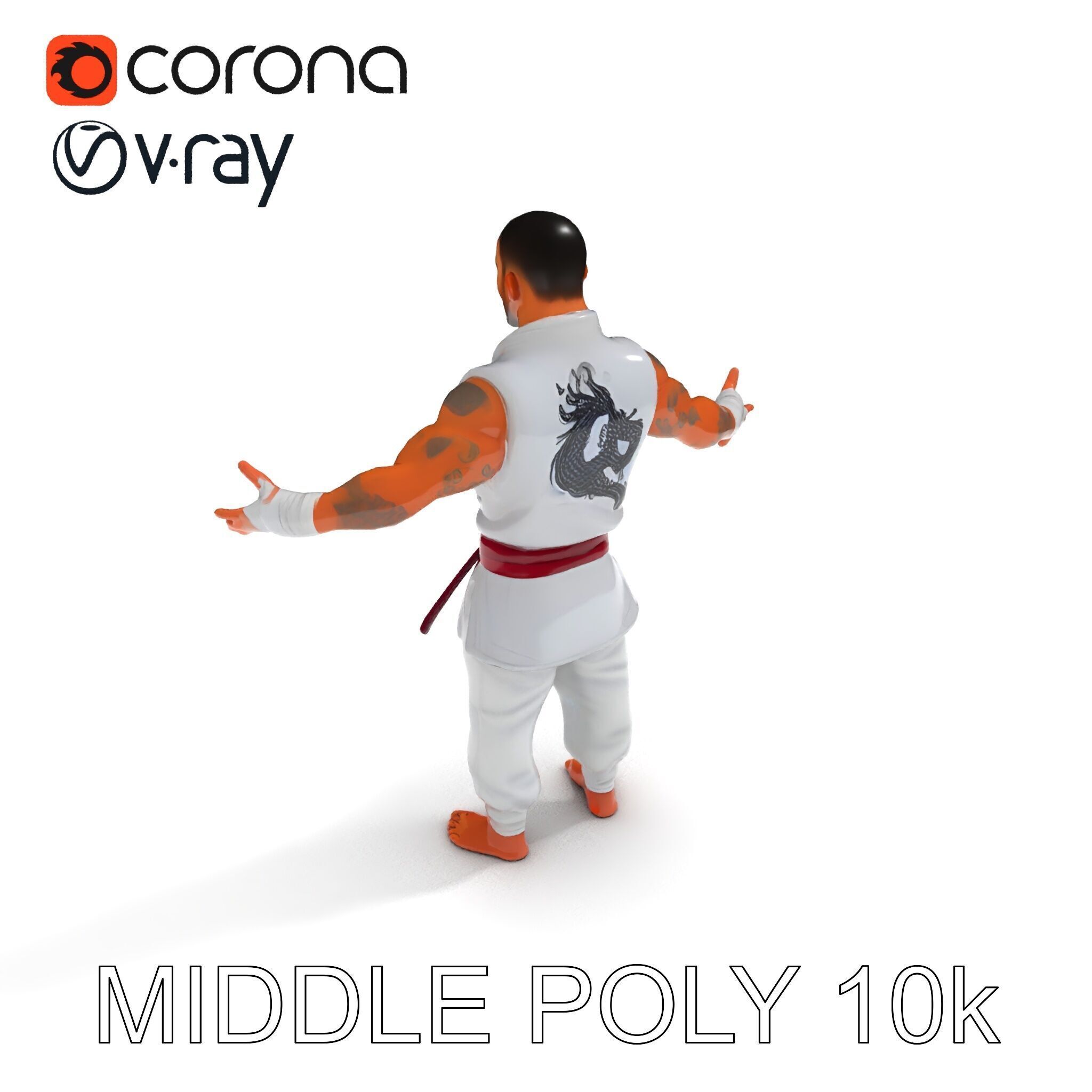 Martial Artist Fighter Character D Model with Dragon Tattoo Low-poly 3D model_35